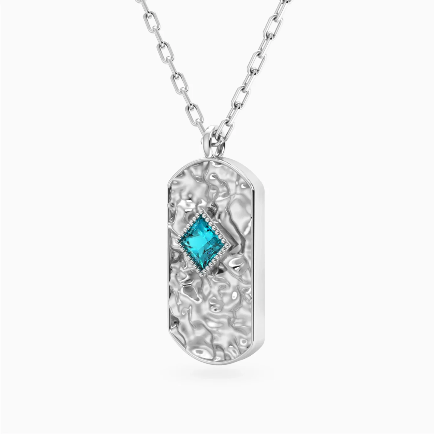 Rounded Rectangular Pendant Blue Stone Necklace in Silver - 2 Rounded Rectangular Pendant Blue Stone Necklace in Silver - 2