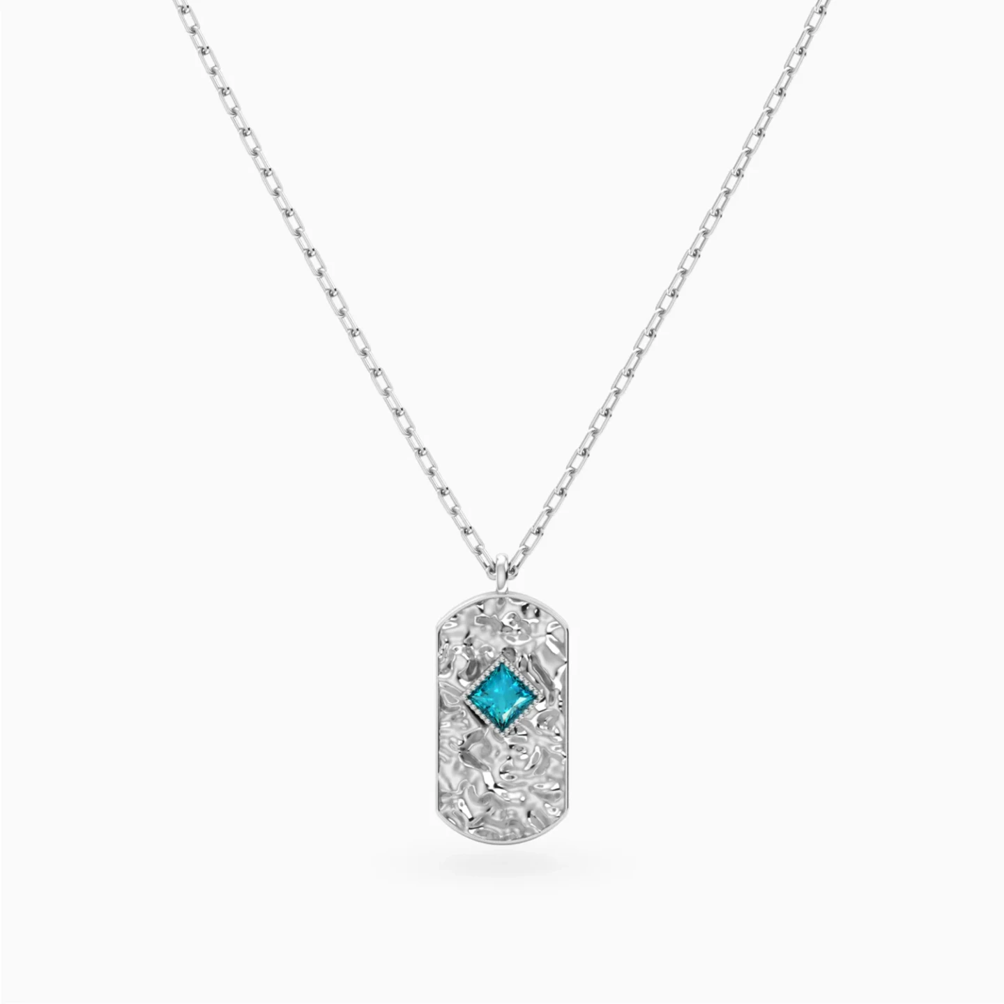 Rounded Rectangular Pendant Blue Stone Necklace in Silver - 3 Rounded Rectangular Pendant Blue Stone Necklace in Silver - 3