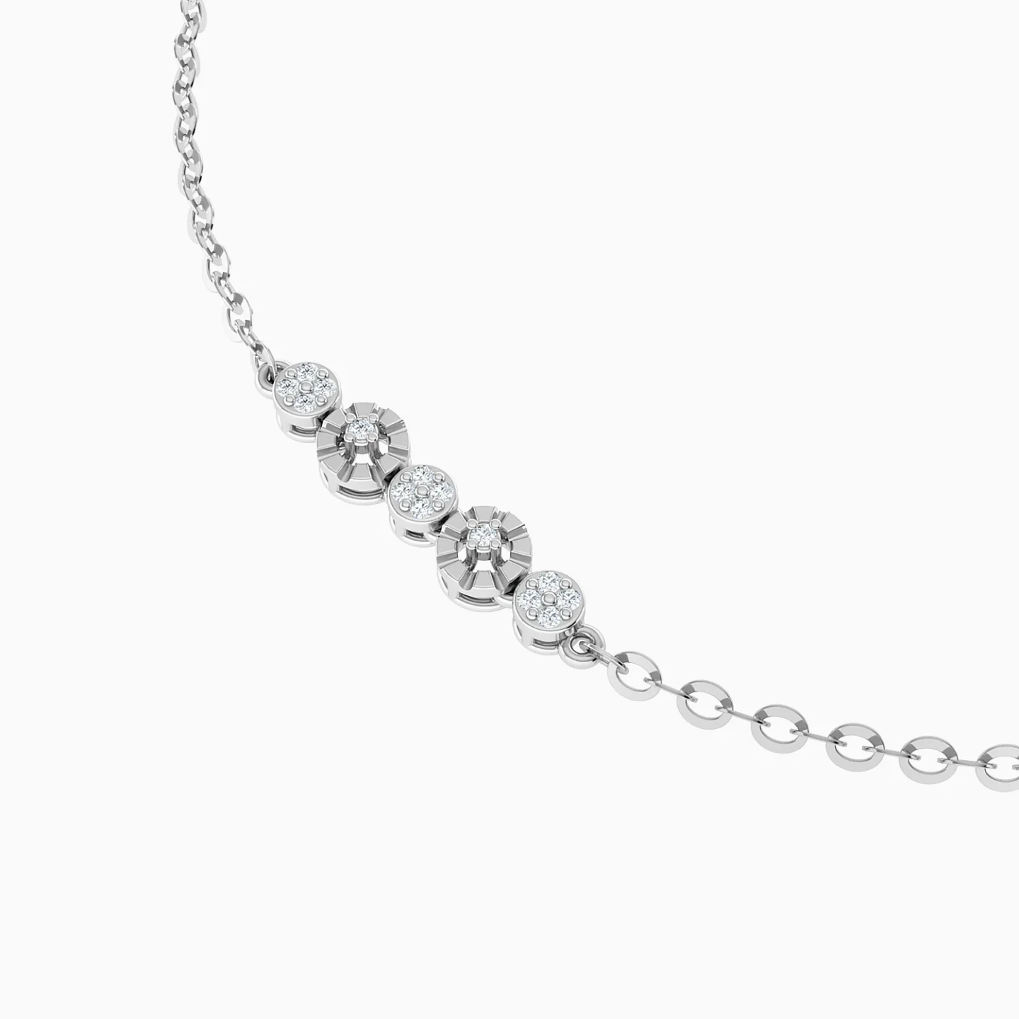 Round Clusters Diamond Chain Bracelet in 18K Gold - 4 Round Clusters Diamond Chain Bracelet in 18K Gold - 4