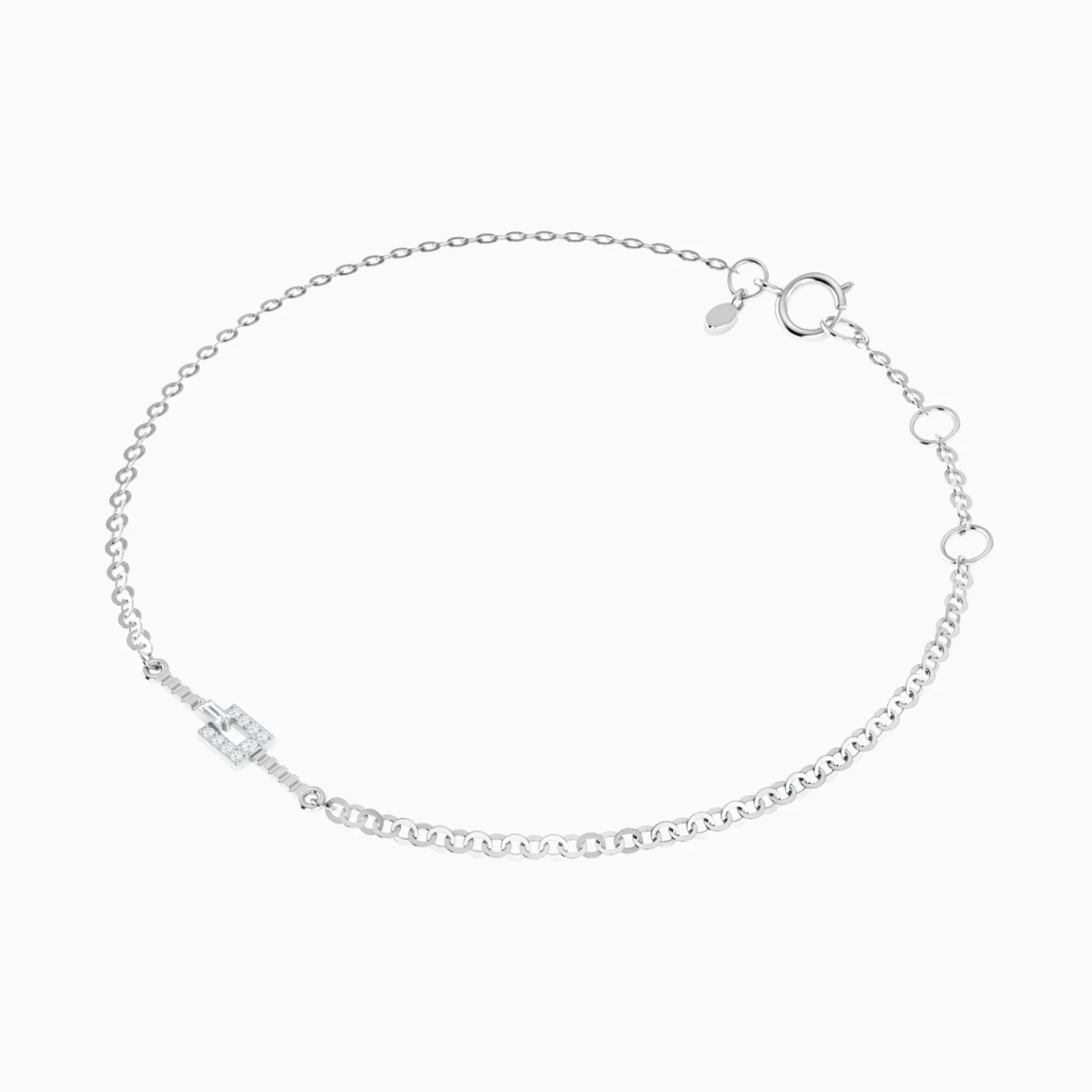 Curved Bar & Rectangle Diamond Chain Bracelet in 18K Gold - 3 Curved Bar & Rectangle Diamond Chain Bracelet in 18K Gold - 3