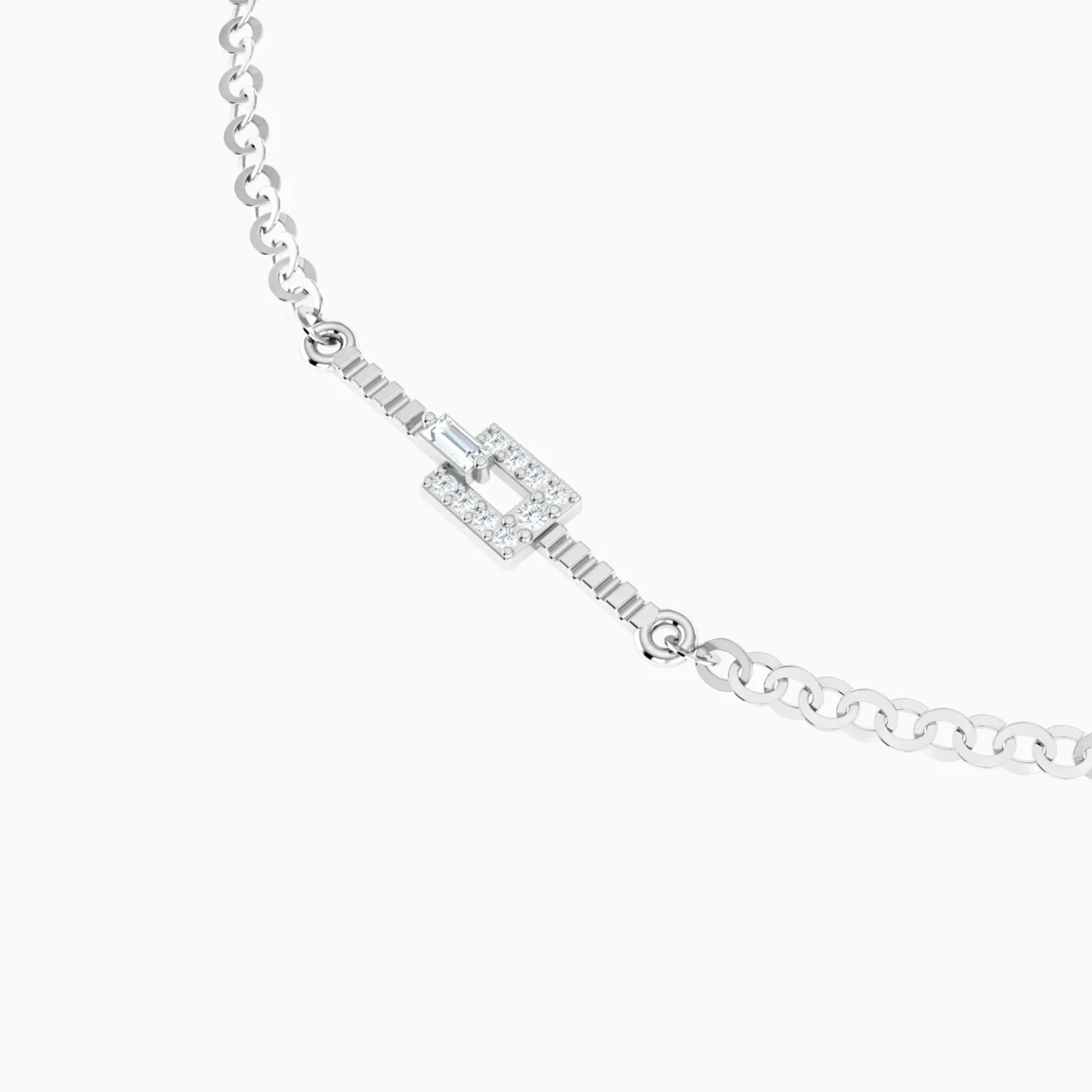 Curved Bar & Rectangle Diamond Chain Bracelet in 18K Gold - 4 Curved Bar & Rectangle Diamond Chain Bracelet in 18K Gold - 4