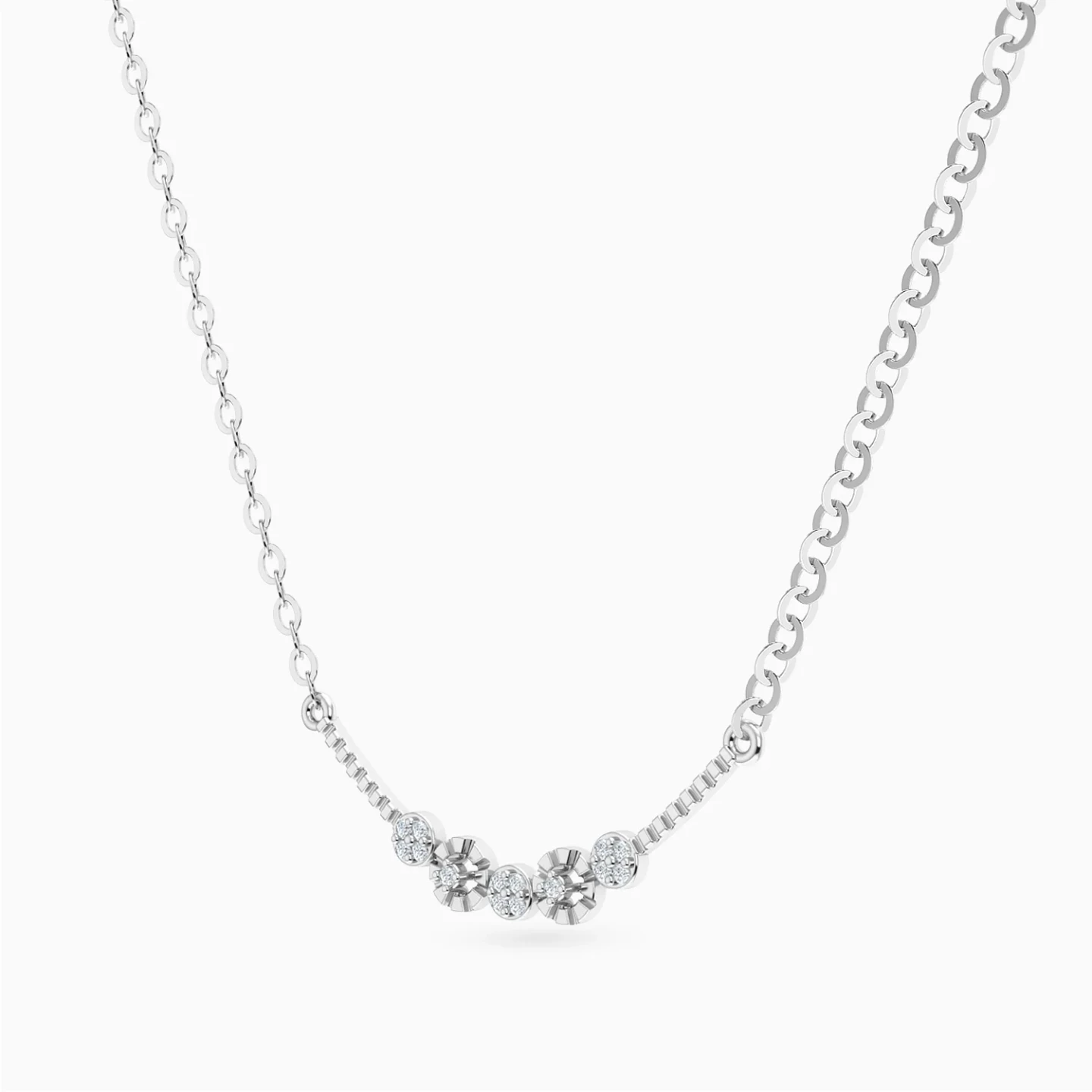 Round Clusters Diamond Necklace in 18K Gold - 2 Round Clusters Diamond Necklace in 18K Gold - 2
