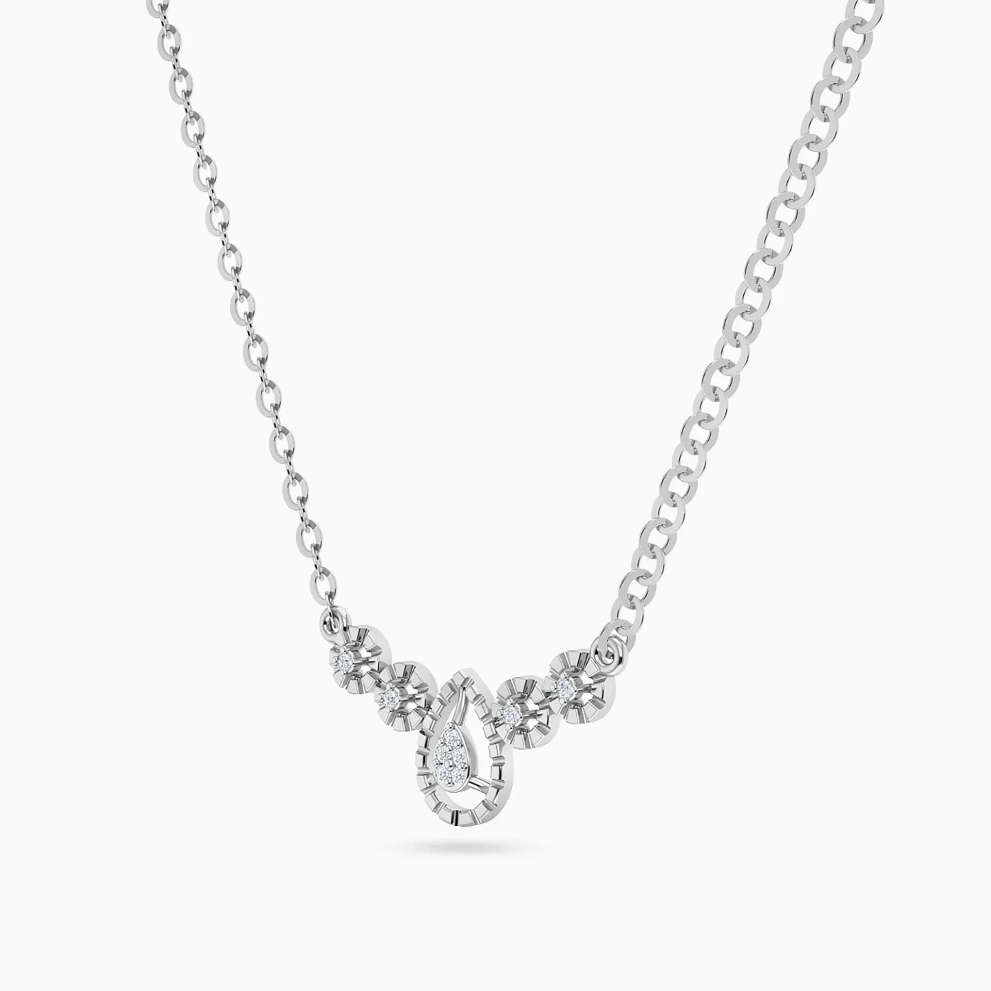 Teardrop & Round Cluster Diamond Necklace in 18K Gold - 2 Teardrop & Round Cluster Diamond Necklace in 18K Gold - 2