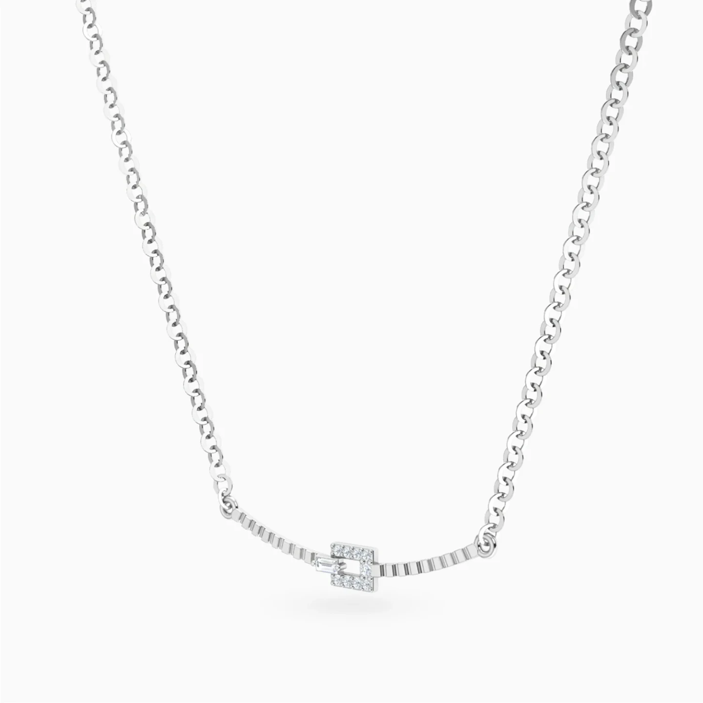 Curved Bar & Rectangle Diamond Necklace in 18K Gold - 2 Curved Bar & Rectangle Diamond Necklace in 18K Gold - 2