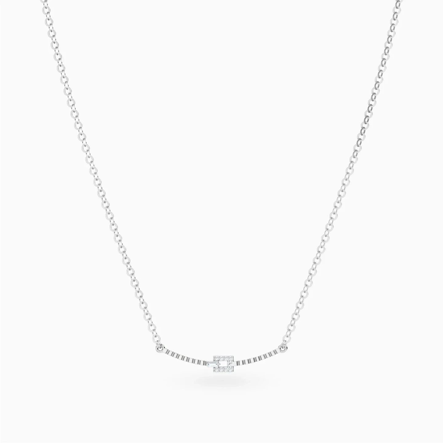 Curved Bar & Rectangle Diamond Necklace in 18K Gold - 3 Curved Bar & Rectangle Diamond Necklace in 18K Gold - 3