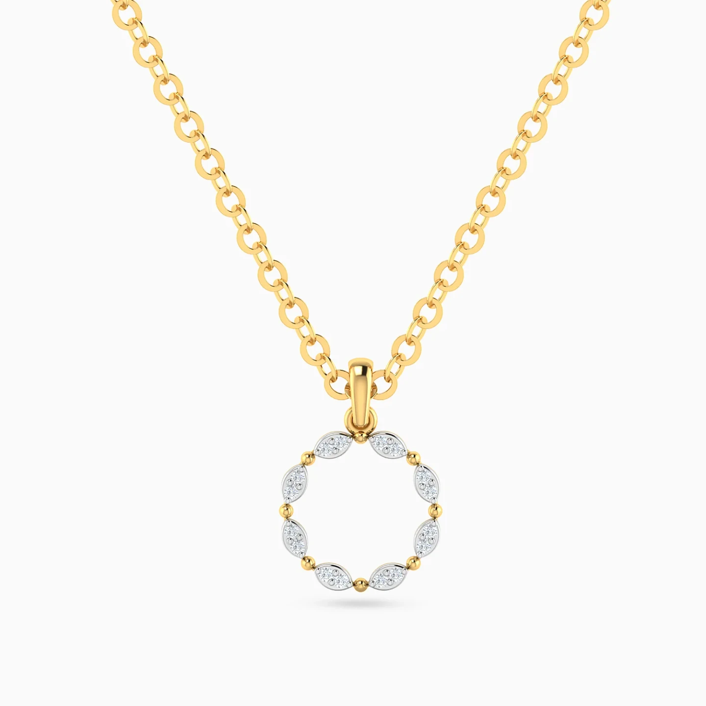 Open Circular Pendant & Marquise Diamond Necklace in 18K Gold Open Circular Pendant & Marquise Diamond Necklace in 18K Gold