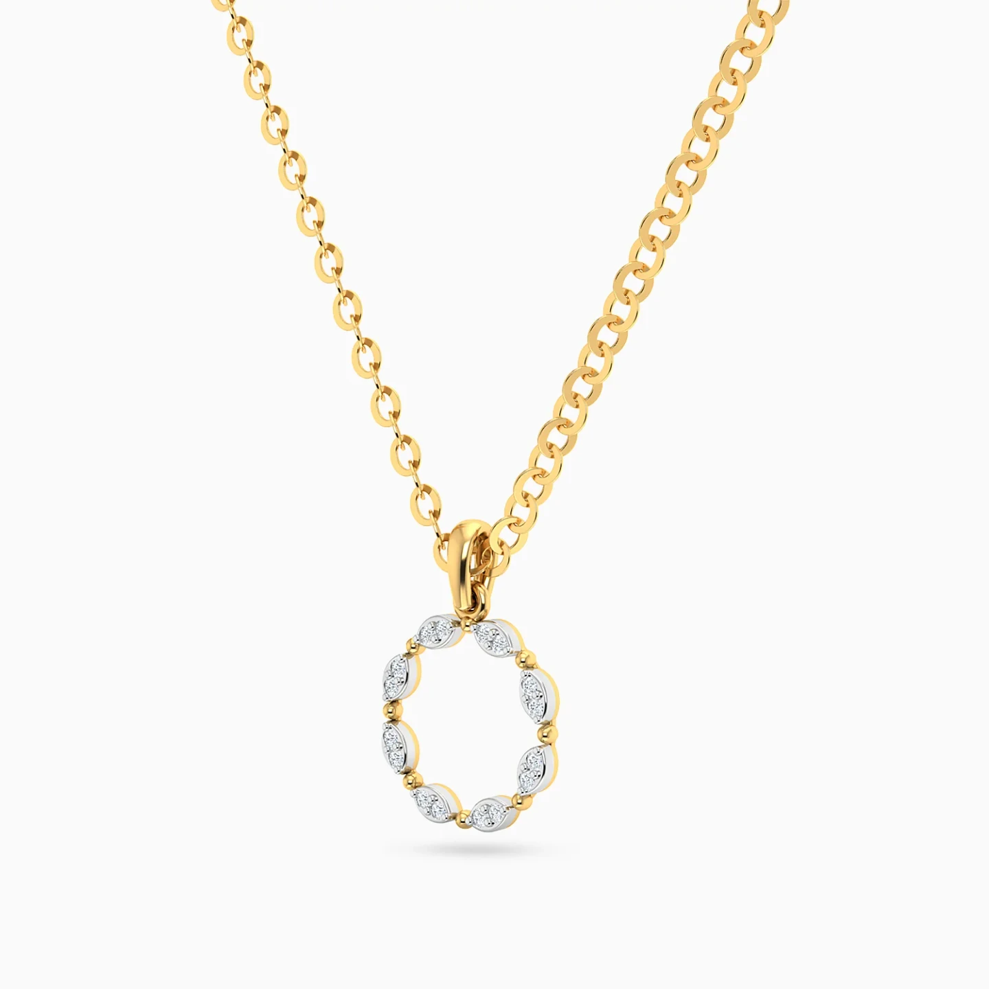 Open Circular Pendant & Marquise Diamond Necklace in 18K Gold - 2 Open Circular Pendant & Marquise Diamond Necklace in 18K Gold - 2