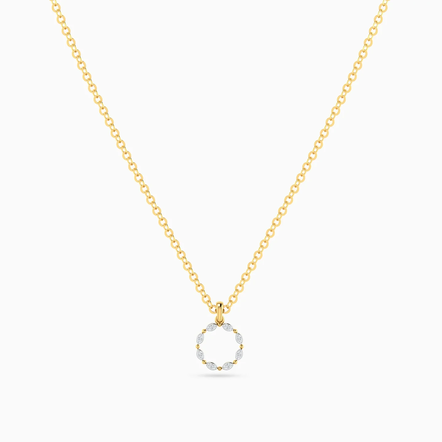 Open Circular Pendant & Marquise Diamond Necklace in 18K Gold - 3 Open Circular Pendant & Marquise Diamond Necklace in 18K Gold - 3