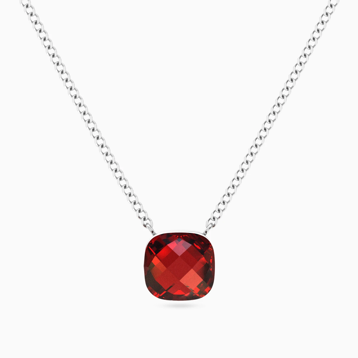 Red Stone Chain Necklace In Silver Red Stone Chain Necklace In Silver