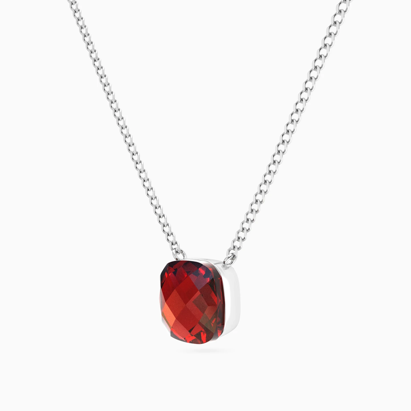 Red Stone Chain Necklace In Silver - 2 Red Stone Chain Necklace In Silver - 2