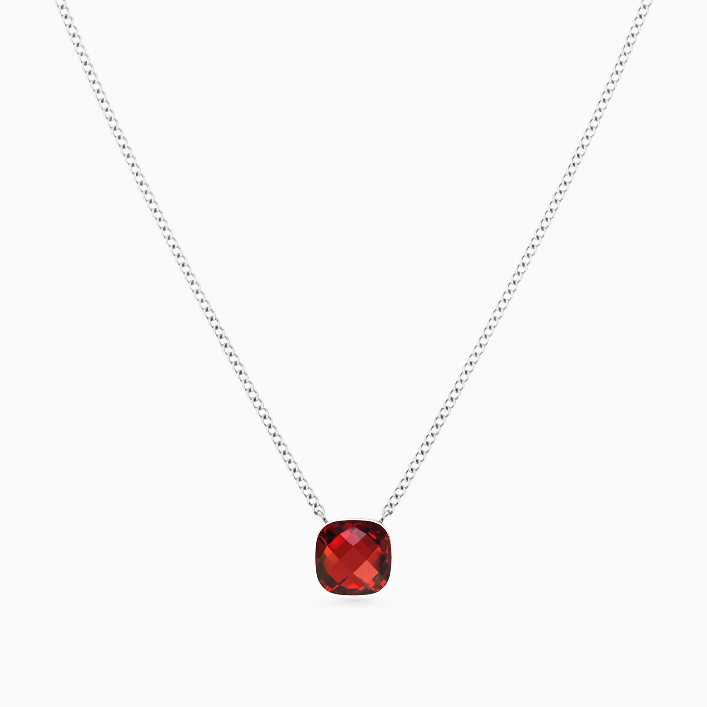 Red Stone Chain Necklace In Silver - 3 Red Stone Chain Necklace In Silver - 3