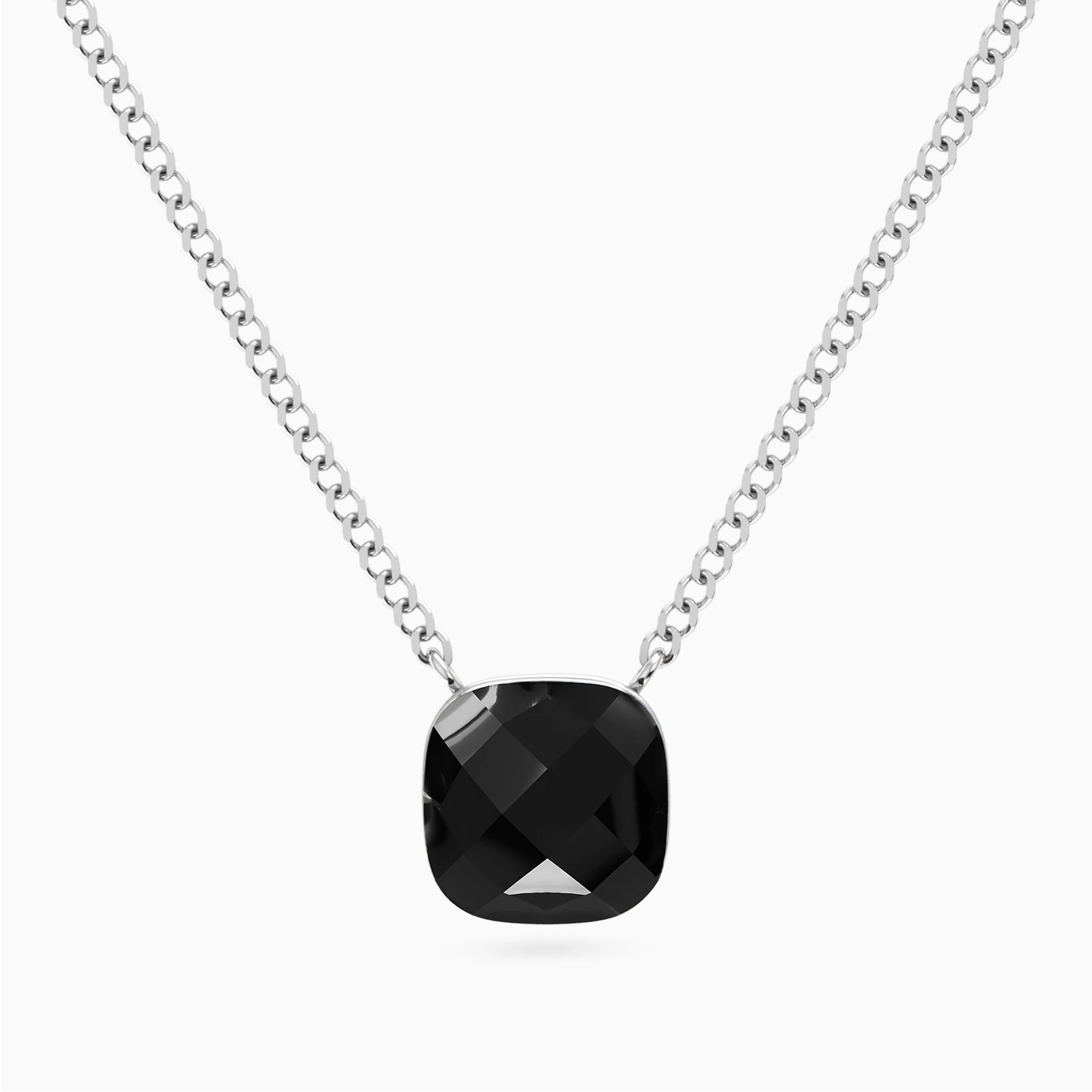 Black Stone Chain Necklace In Silver Black Stone Chain Necklace In Silver