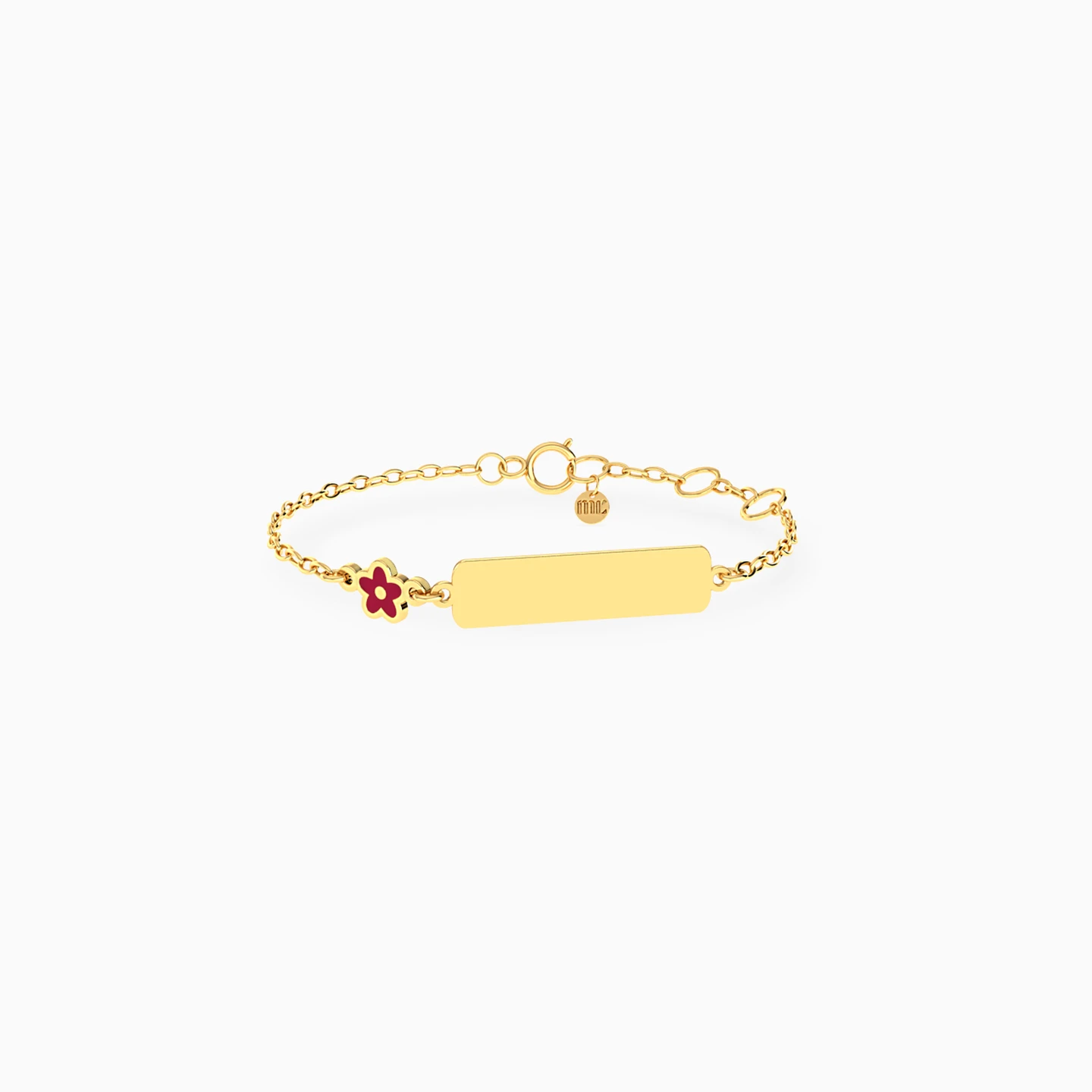 Kids Engravable Bar & Flower Red Enamel Chain Bracelet in 18K Gold Kids Engravable Bar & Flower Red Enamel Chain Bracelet in 18K Gold