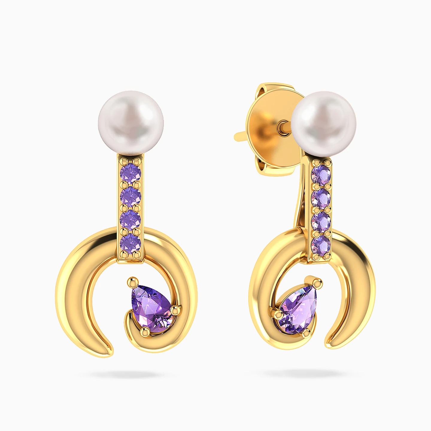 Swirl Purple Stones & Pearl Drop Earrings in 18K Gold Swirl Purple Stones & Pearl Drop Earrings in 18K Gold