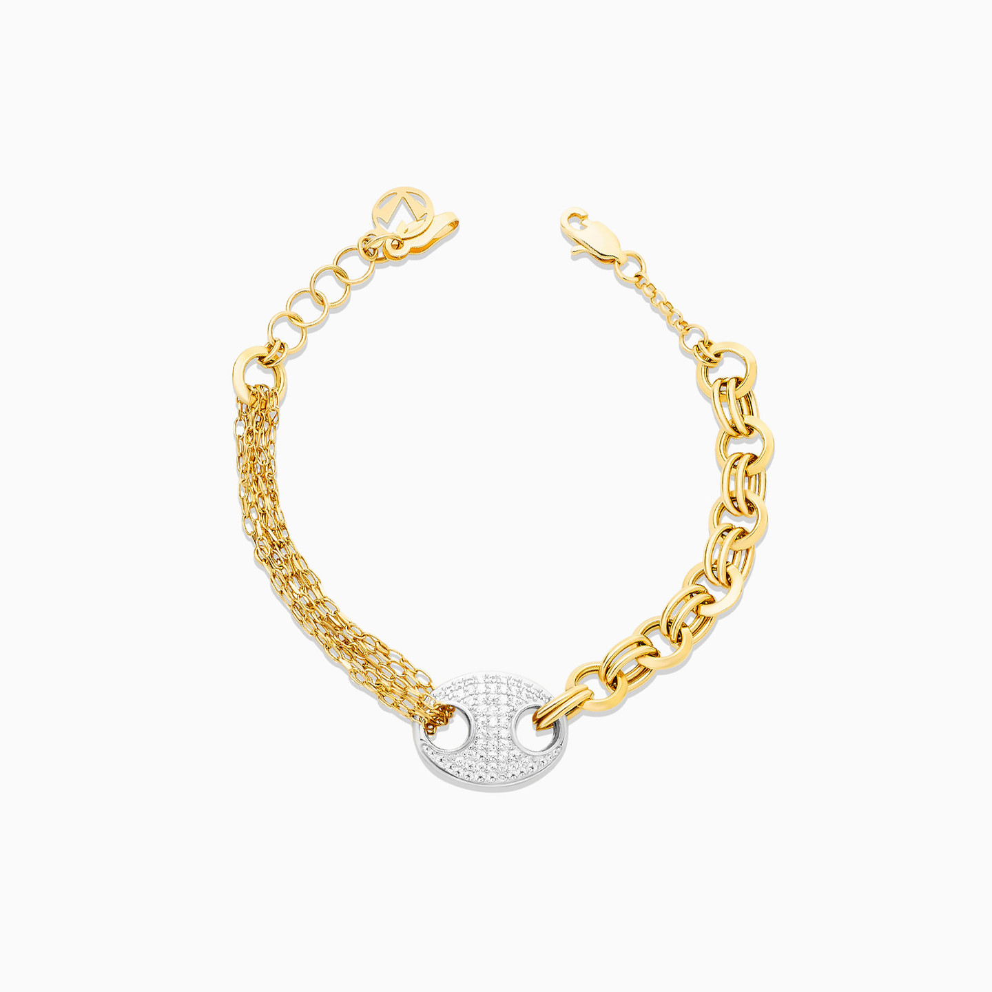 Oval Pave Motif Cubic Zirconia Multi Chain Bracelet in 18K Gold Oval Pave Motif Cubic Zirconia Multi Chain Bracelet in 18K Gold
