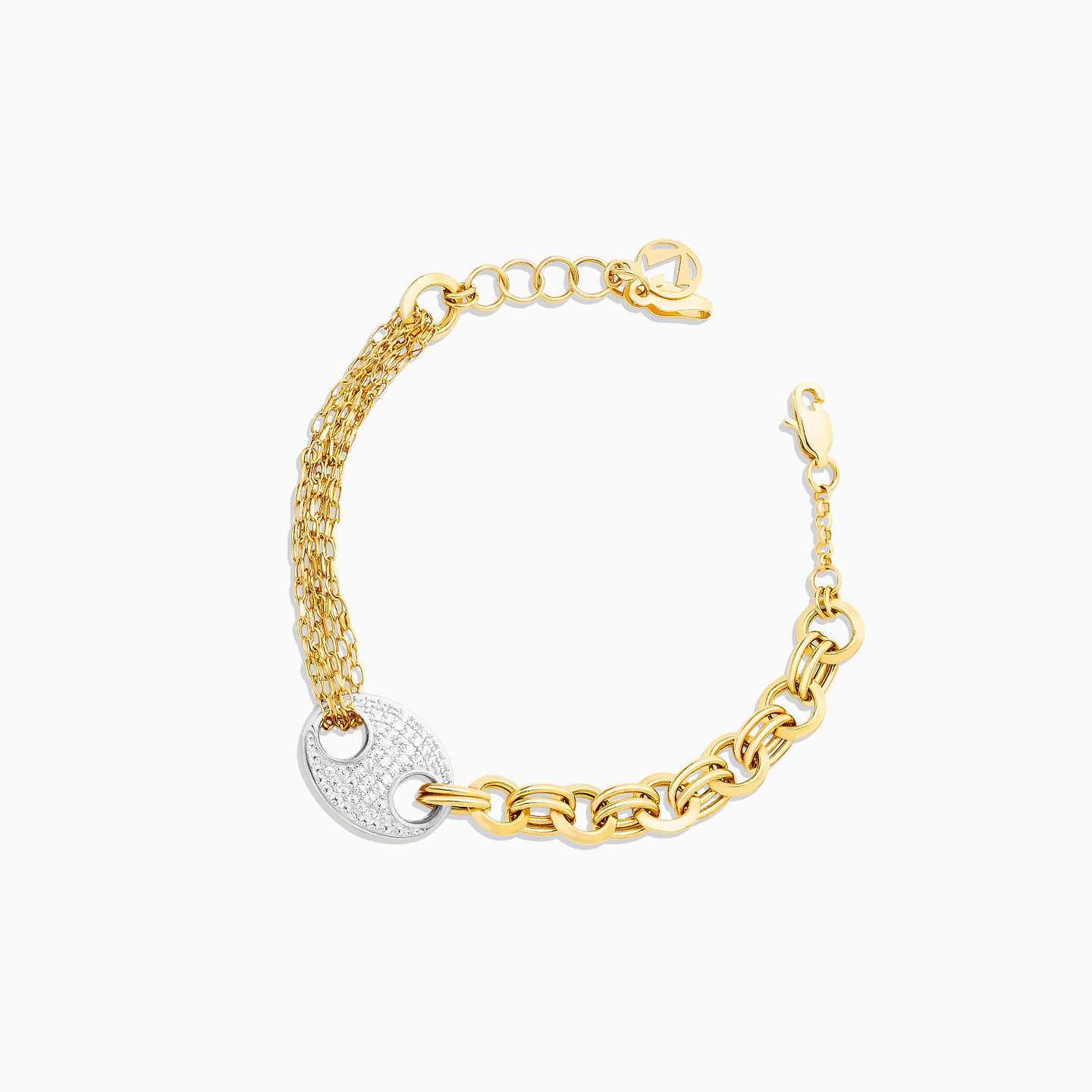 Oval Pave Motif Cubic Zirconia Multi Chain Bracelet in 18K Gold - 3 Oval Pave Motif Cubic Zirconia Multi Chain Bracelet in 18K Gold - 3