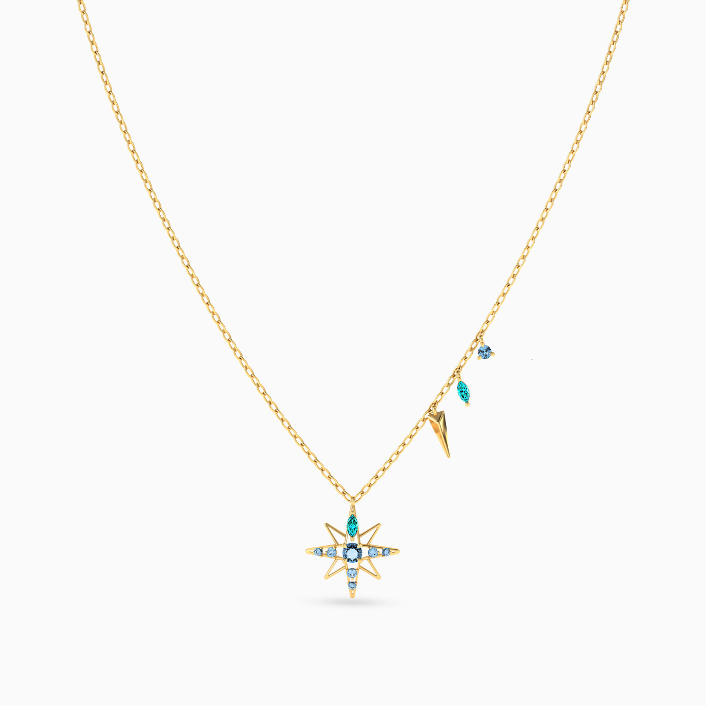 18K Gold Colored Stones Pendant Necklace - 3