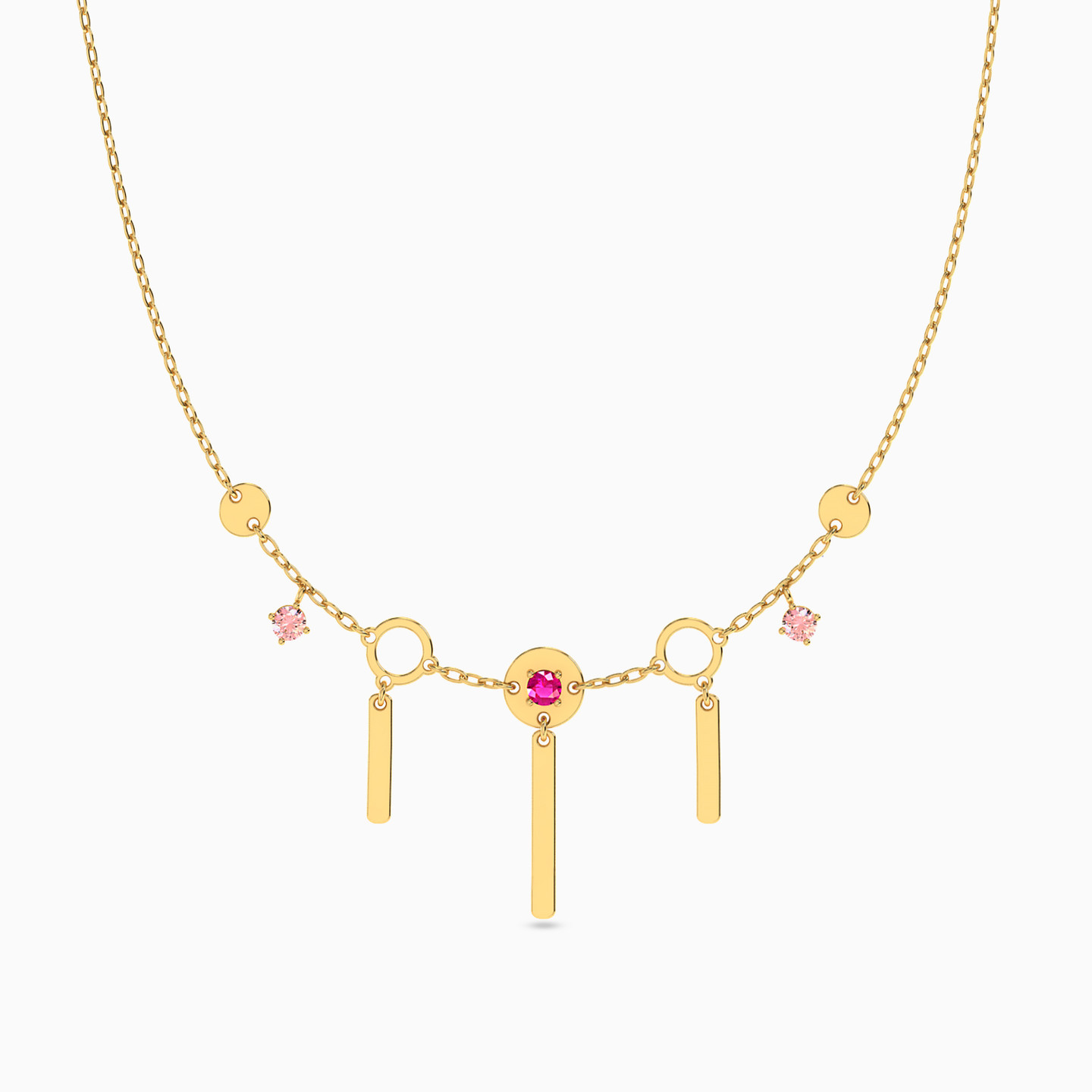 14K Gold Colored Stones Chain Necklace