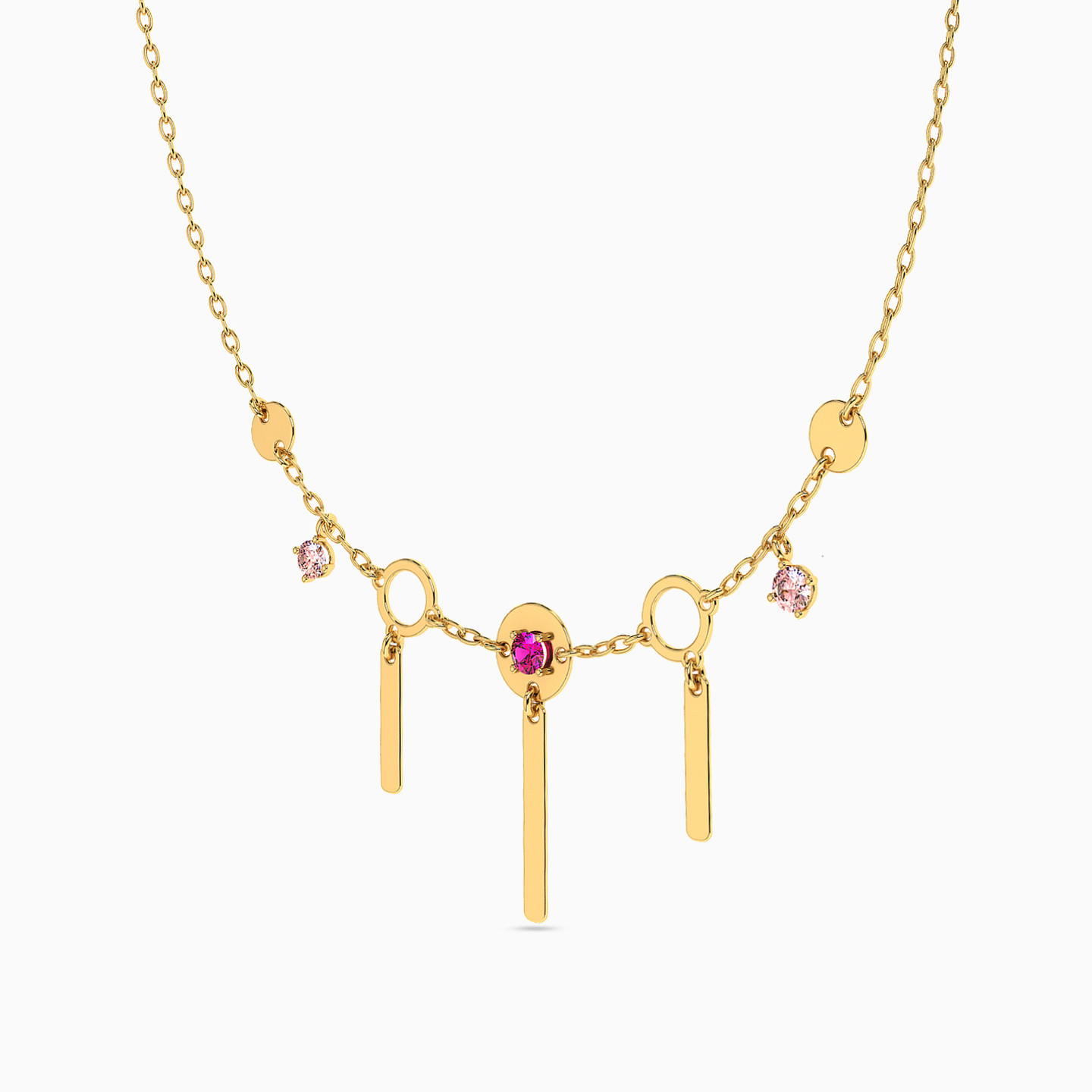 14K Gold Colored Stones Chain Necklace - 2