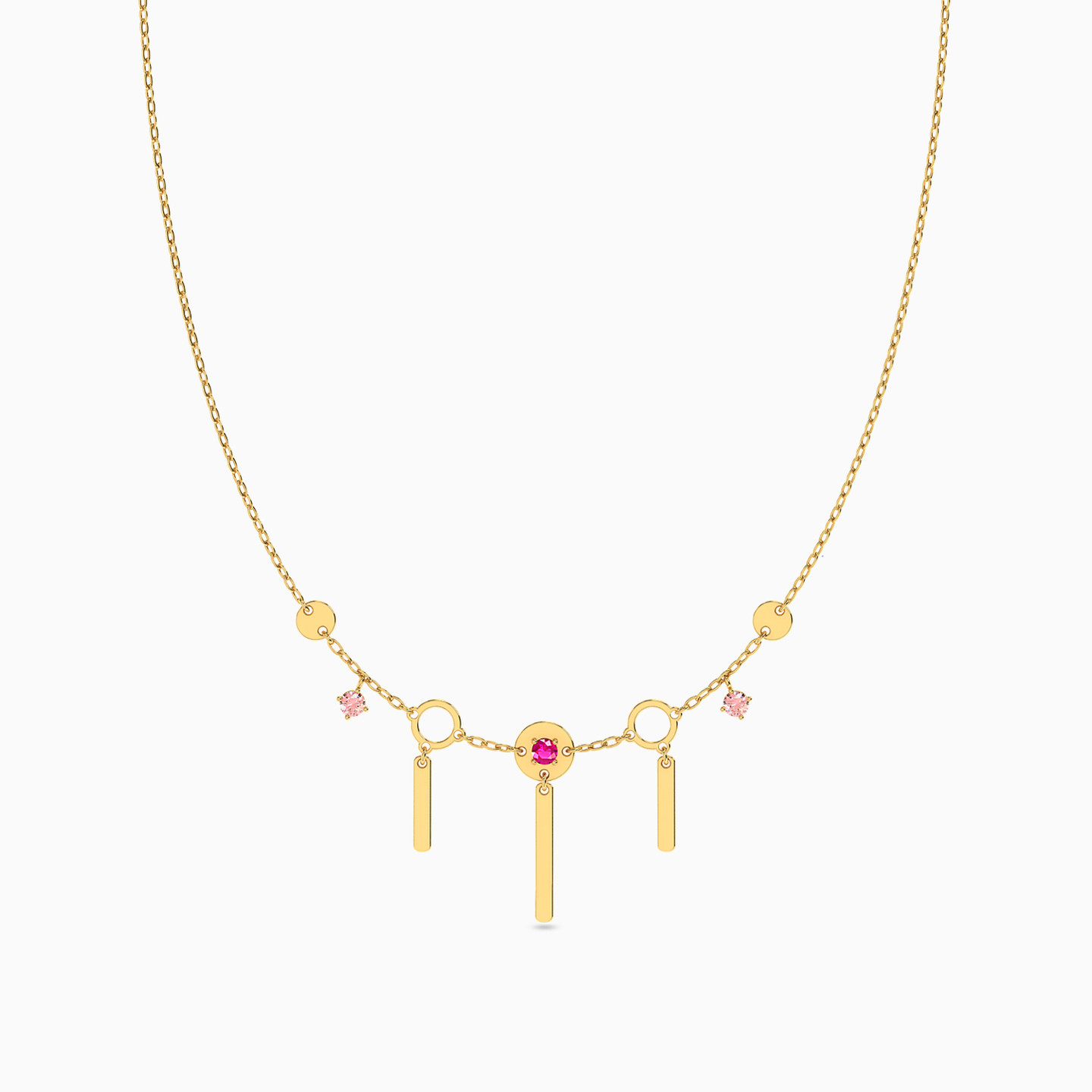14K Gold Colored Stones Chain Necklace - 3