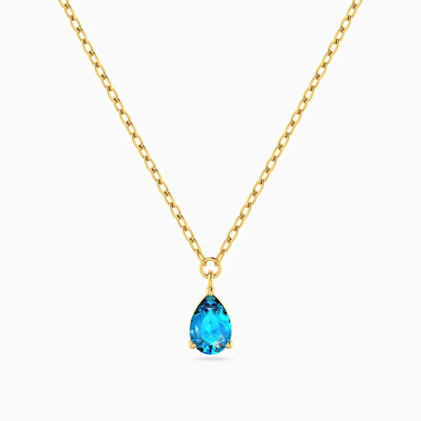 Teardrop Aqua Blue Stone Pendant Necklace in 9K Gold Teardrop Aqua Blue Stone Pendant Necklace in 9K Gold