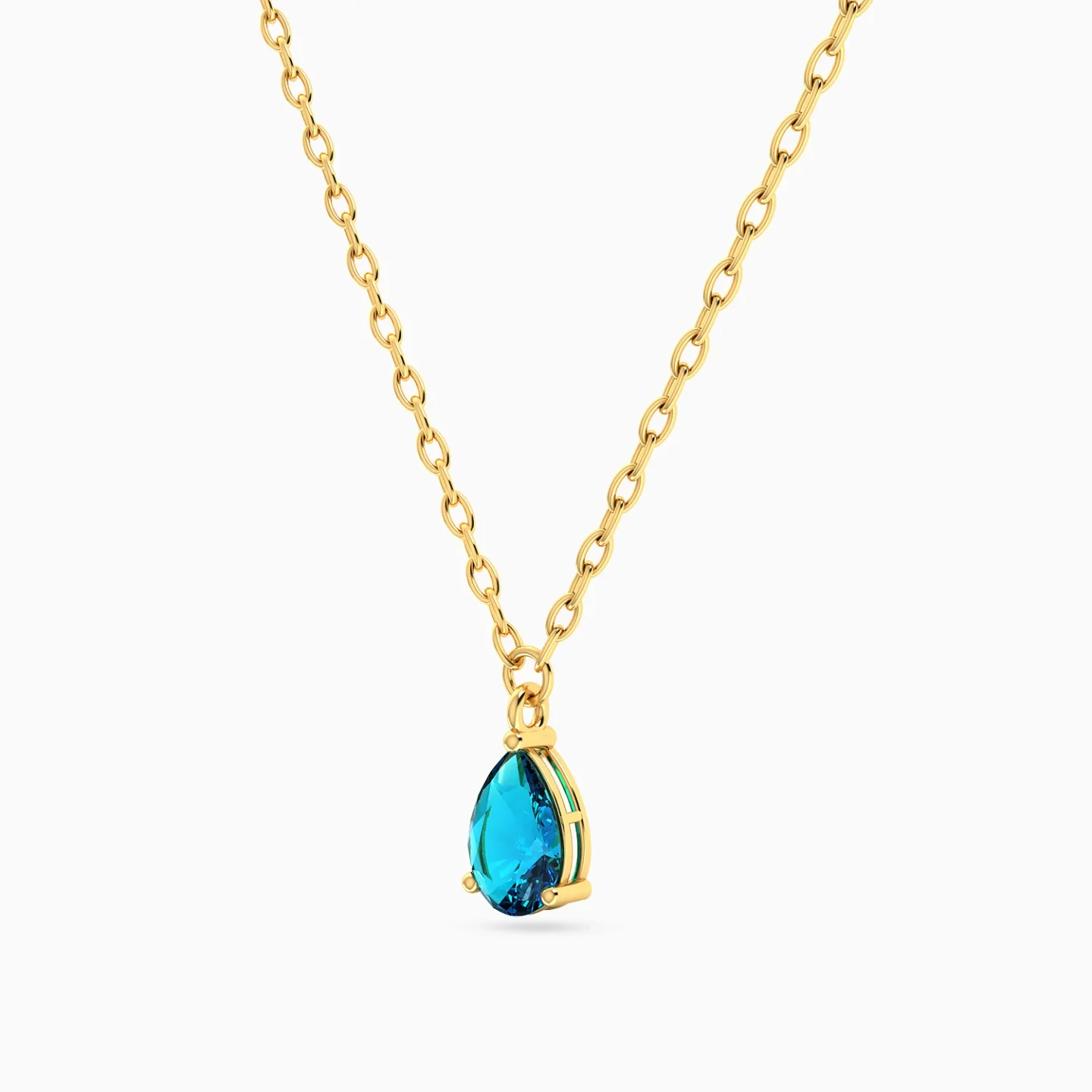Teardrop Aqua Blue Stone Pendant Necklace in 9K Gold - 2 Teardrop Aqua Blue Stone Pendant Necklace in 9K Gold - 2