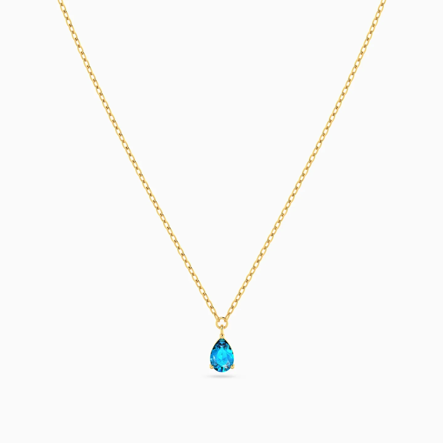Teardrop Aqua Blue Stone Pendant Necklace in 9K Gold - 3 Teardrop Aqua Blue Stone Pendant Necklace in 9K Gold - 3