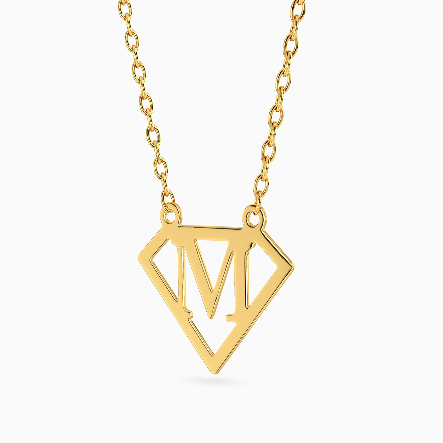 14K Gold M Pendant Necklace - 2