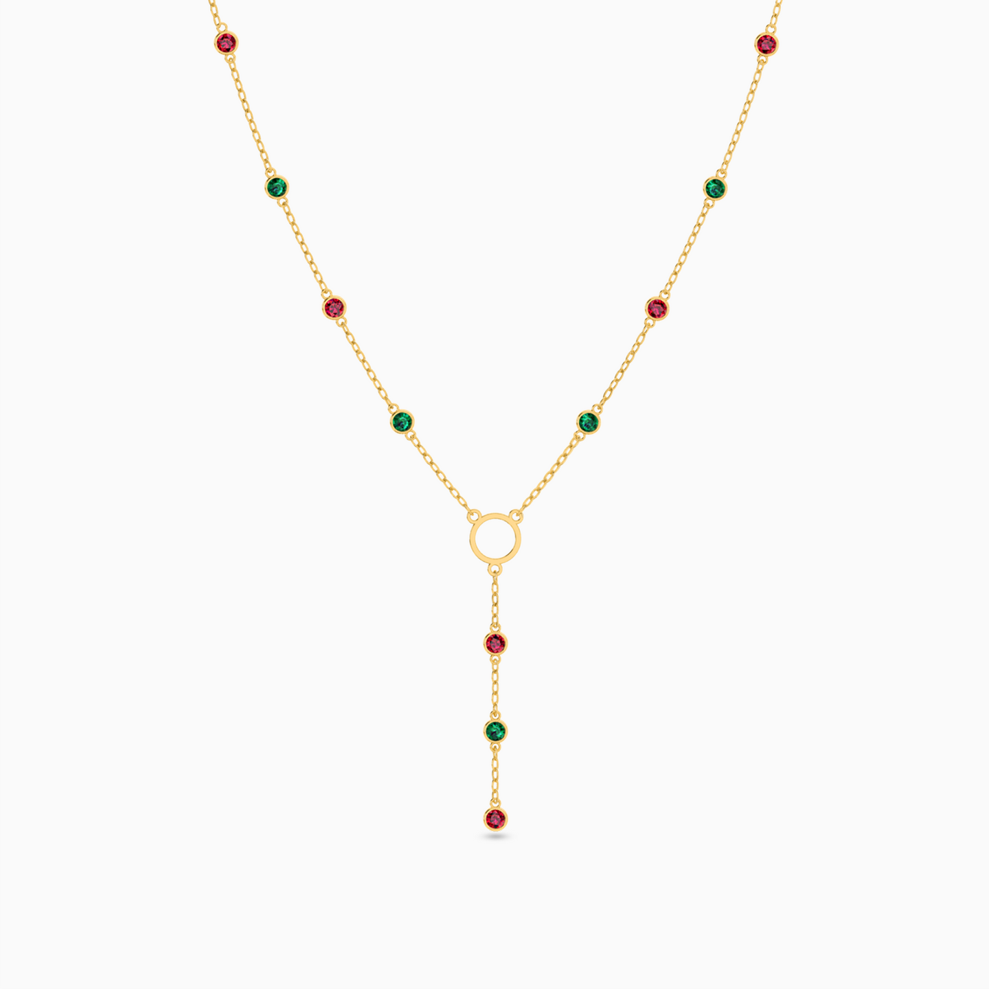 18K Gold Colored Stones Pendant Necklace - 3