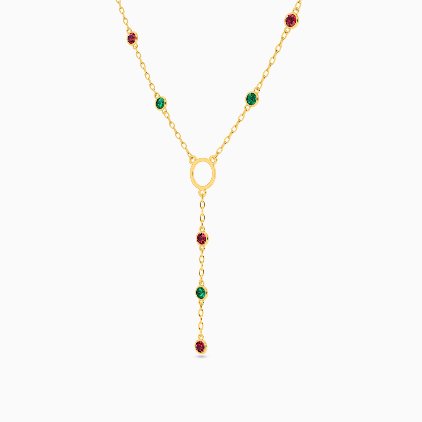 18K Gold Colored Stones Pendant Necklace - 2