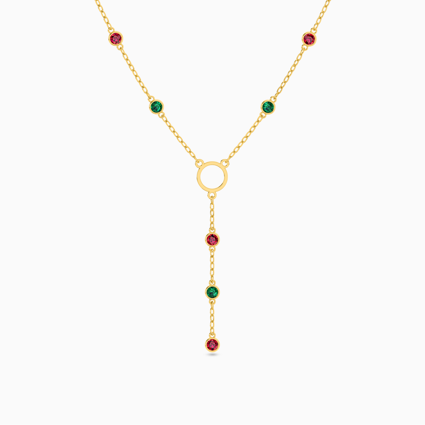 18K Gold Colored Stones Pendant Necklace