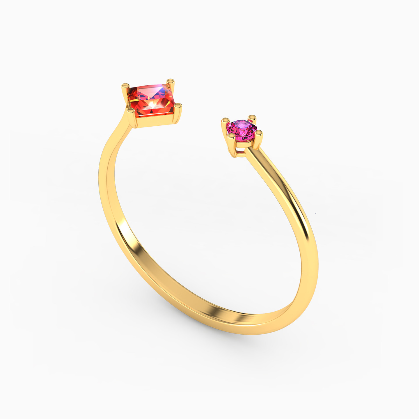 Square Red Stone Two Headed Ring in 18K Gold - 2 Square Red Stone Two Headed Ring in 18K Gold - 2