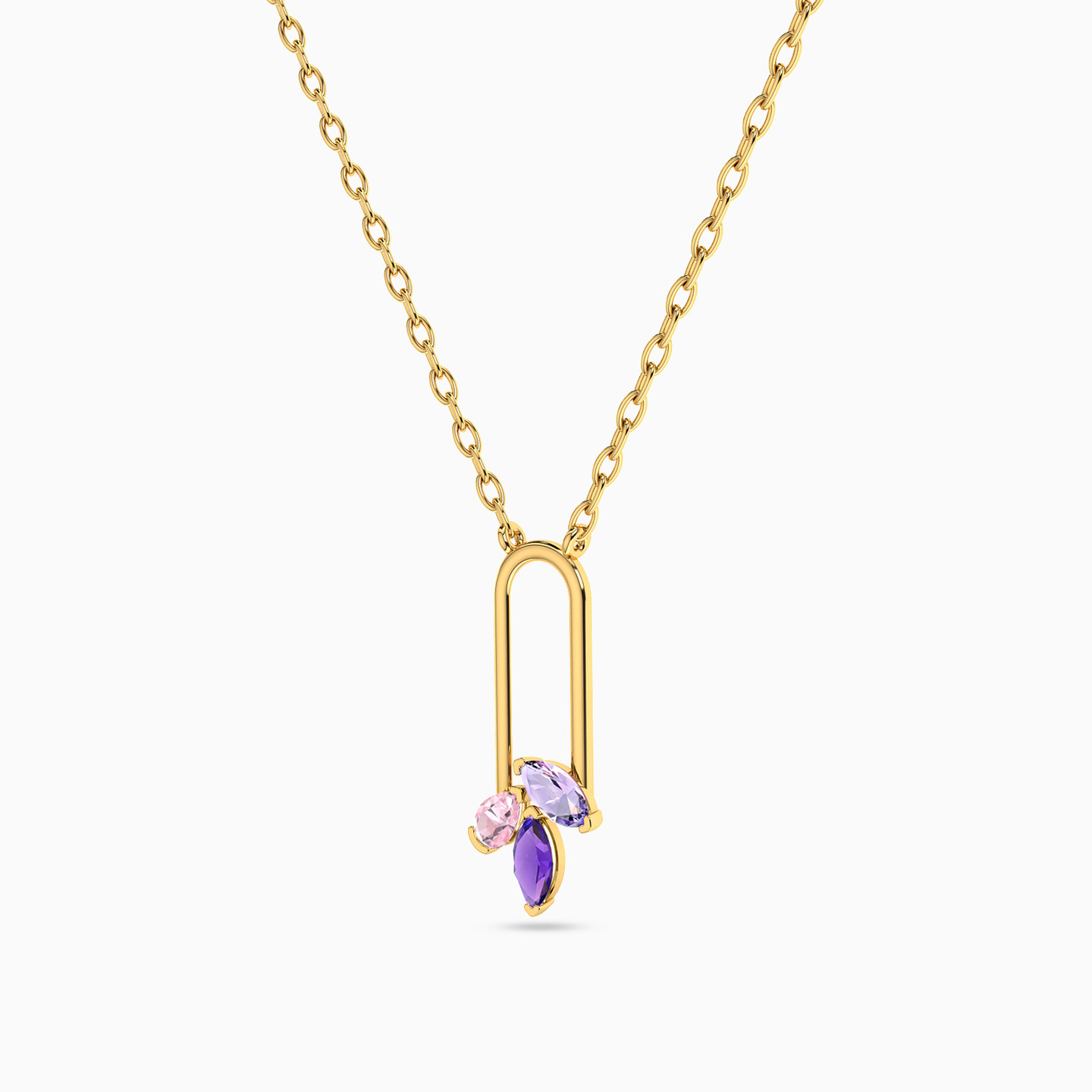 Oval Purple Stone Necklace In 18K Gold - 2 Oval Purple Stone Necklace In 18K Gold - 2