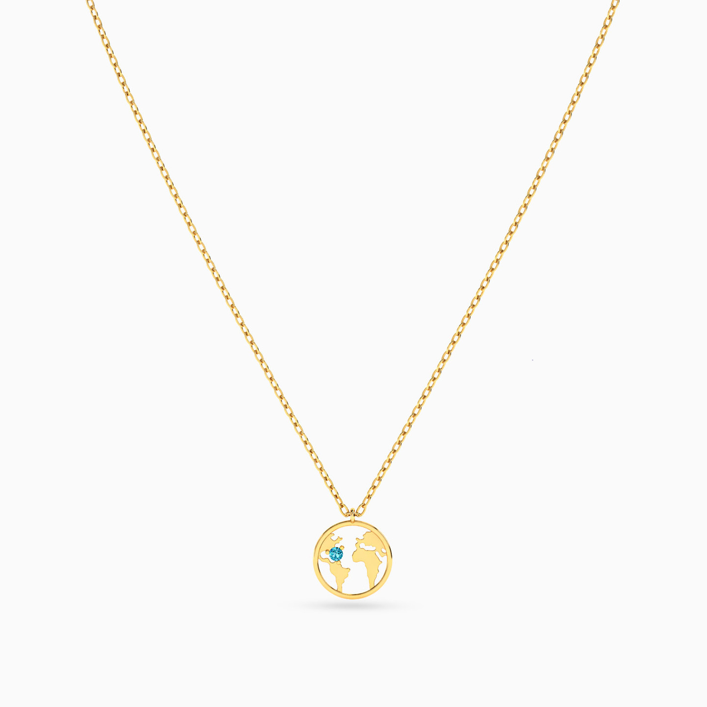 World Map Green Stones Necklace In 14K Gold - 3