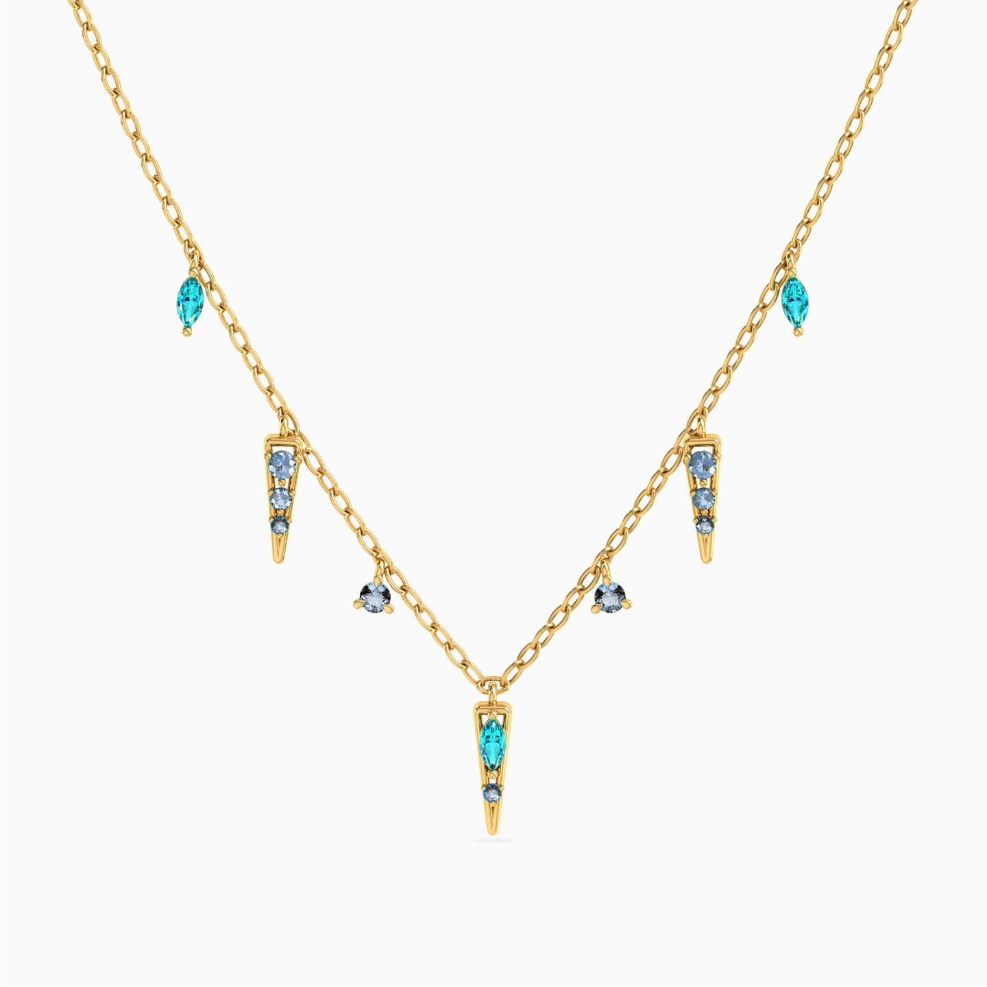 18K Gold Colored Stones Charms Necklace