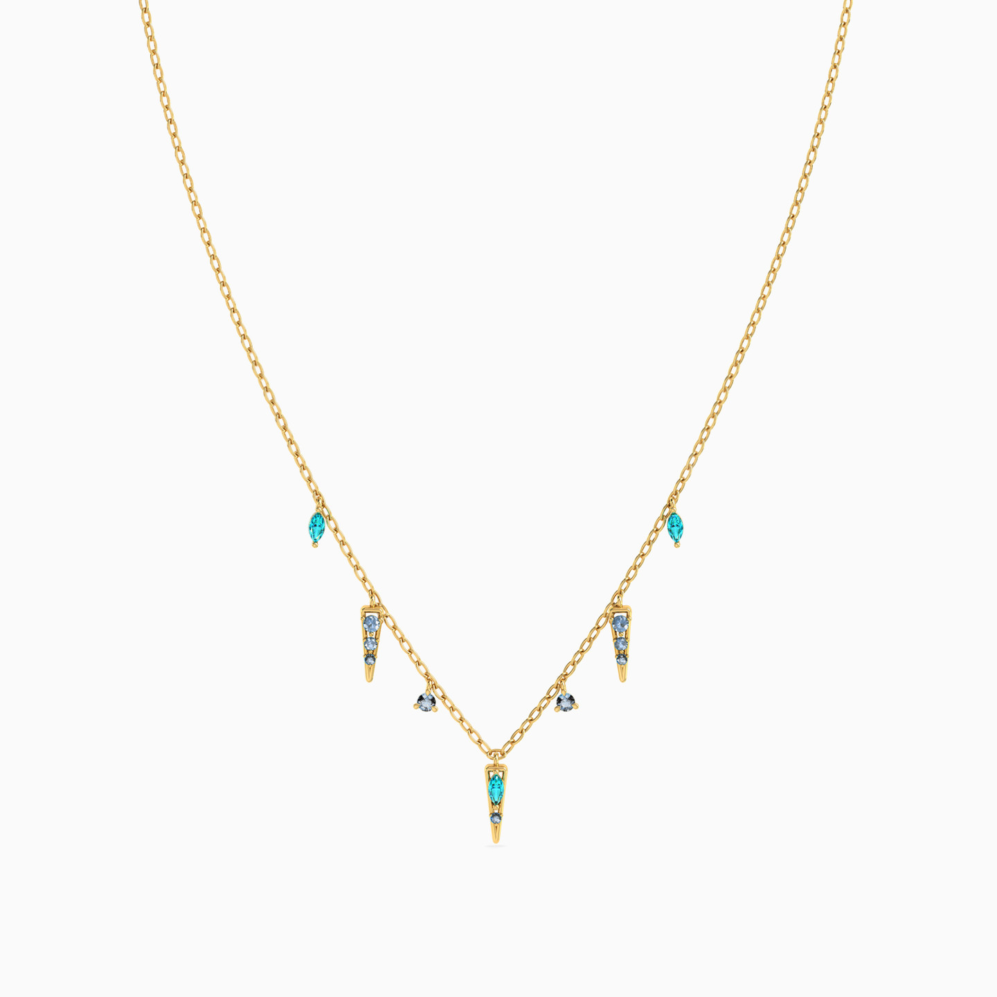 18K Gold Colored Stones Charms Necklace - 3