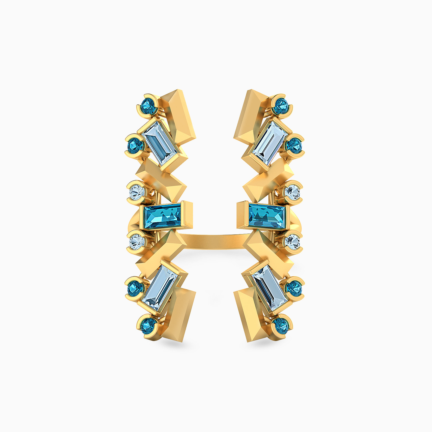 18K Gold Colored Stones Statement Ring