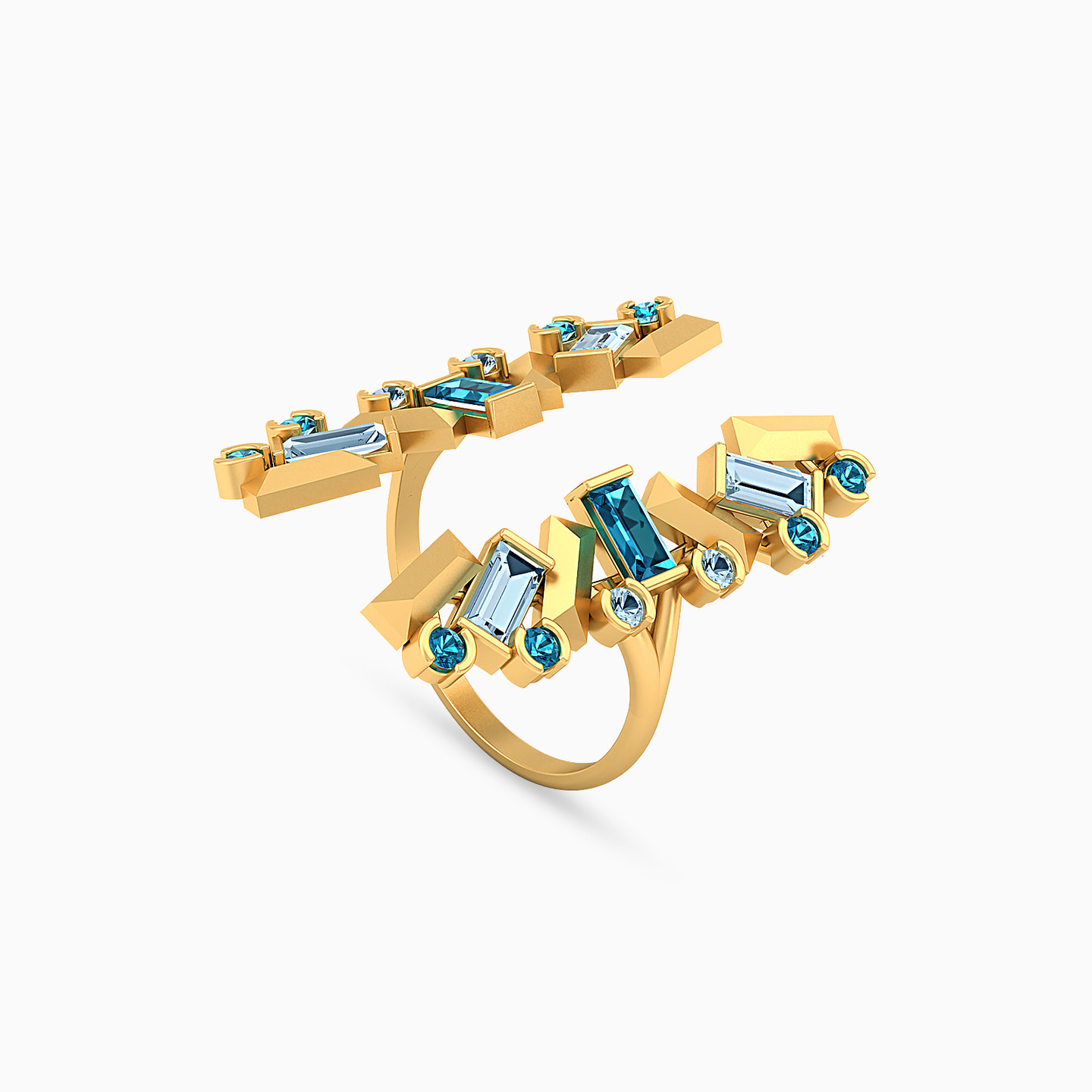 Baguette Colored Stones Ring in 18K Gold - 2 Baguette Colored Stones Ring in 18K Gold - 2