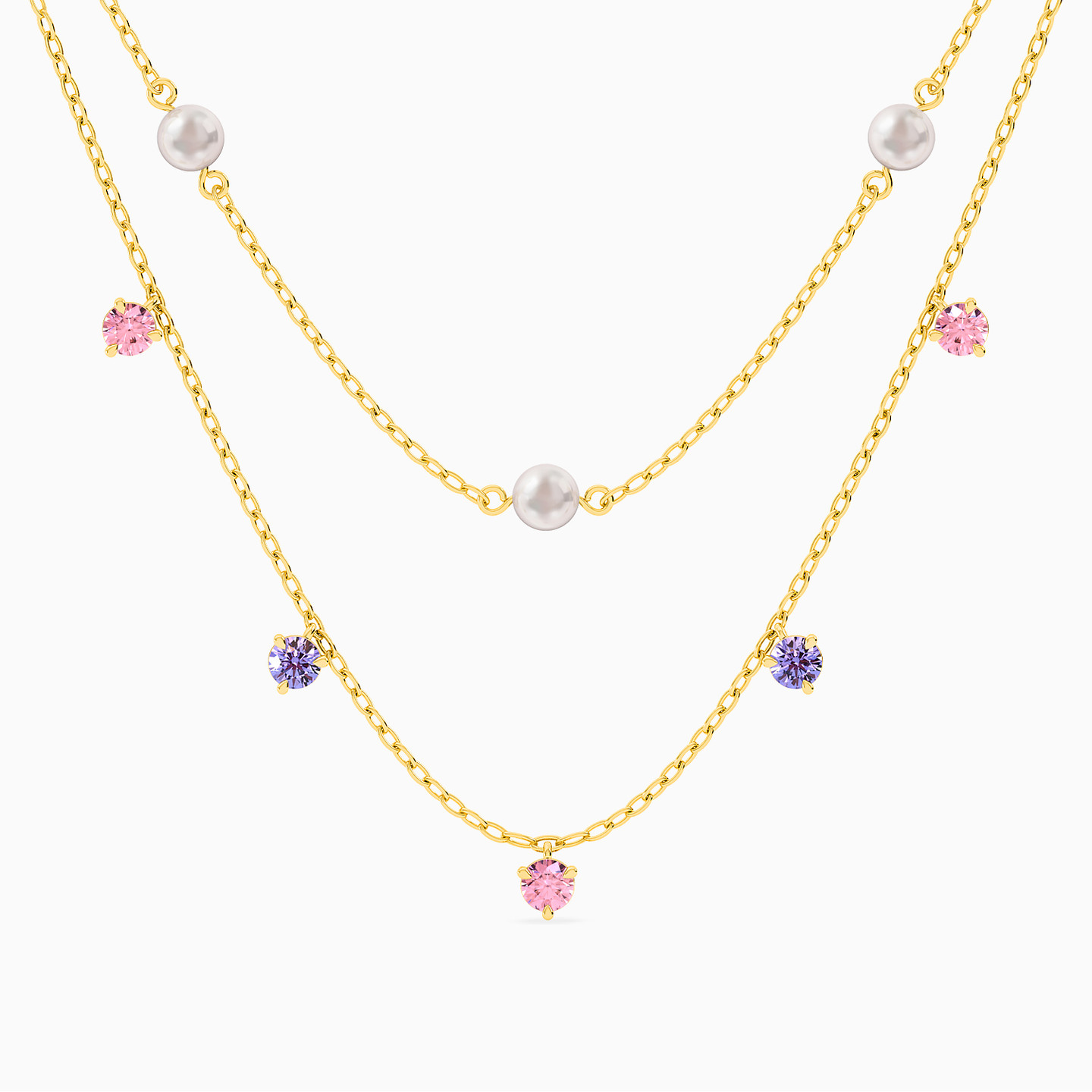 Round Colored Stones Layered Necklace in 18K Gold Round Colored Stones Layered Necklace in 18K Gold