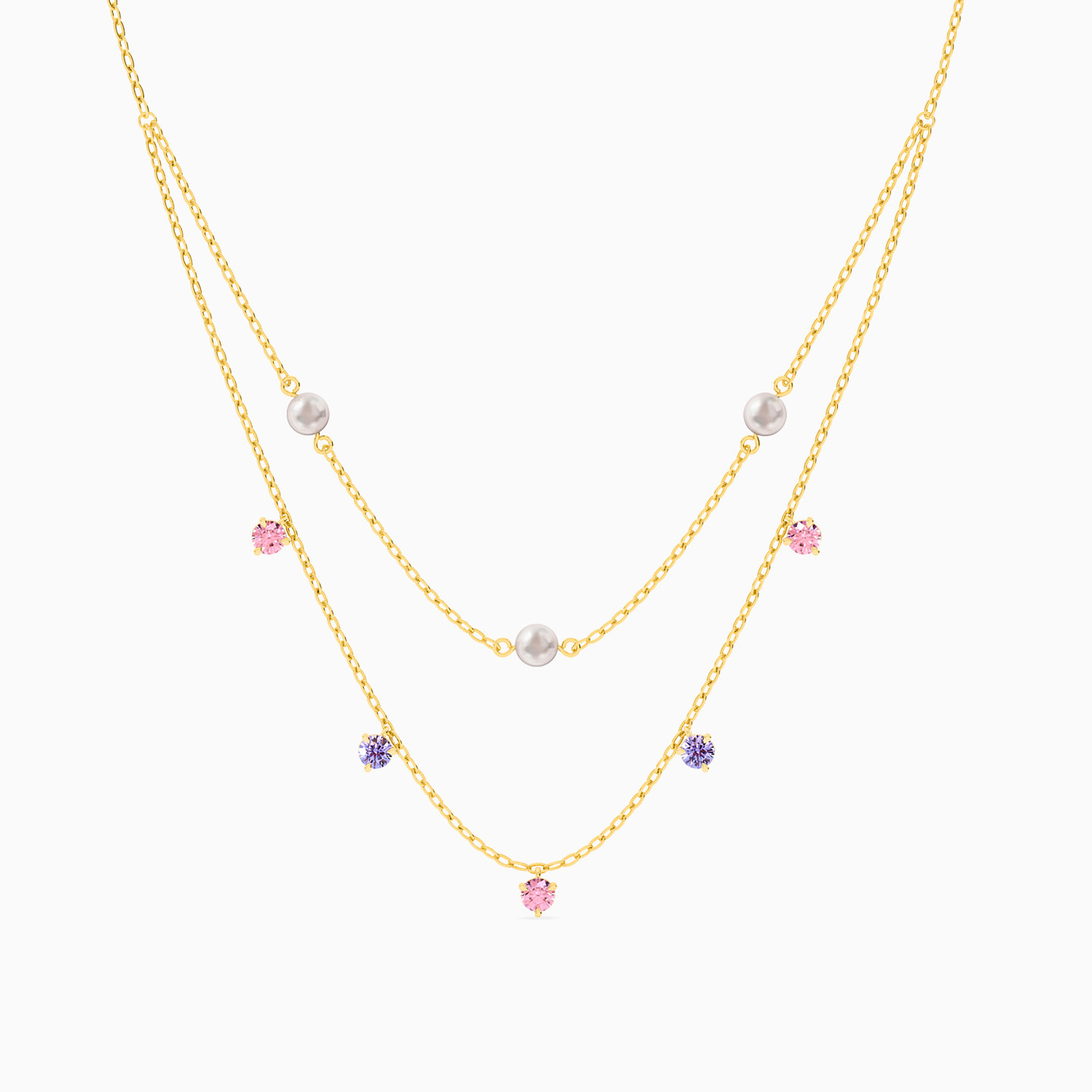 Round Colored Stones Layered Necklace in 18K Gold - 3 Round Colored Stones Layered Necklace in 18K Gold - 3