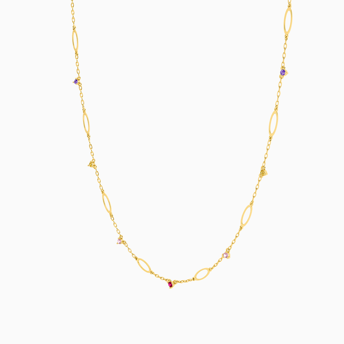 18K Gold Colored Stones Chain Necklace - 2