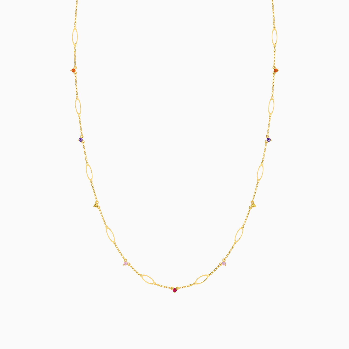 18K Gold Colored Stones Chain Necklace - 3