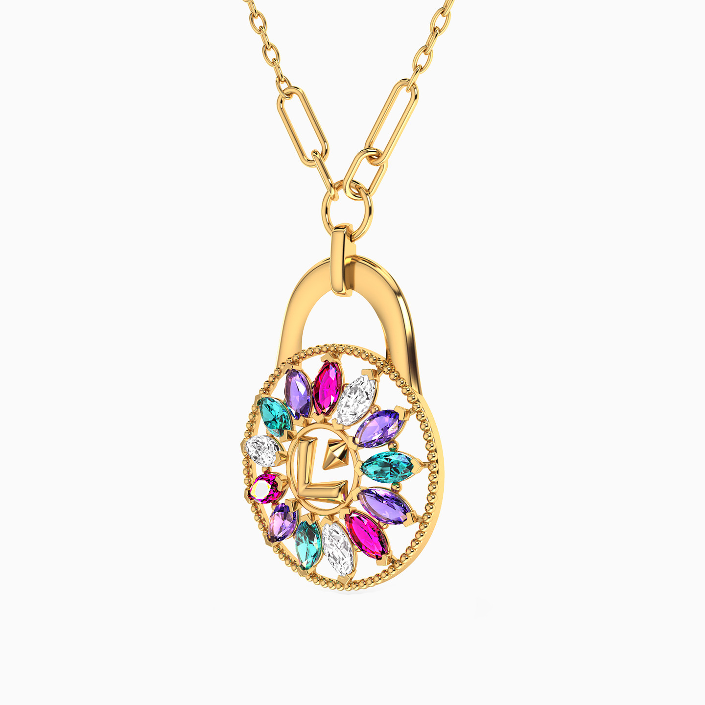 18K Gold Colored Stones Pendant Necklace - 2