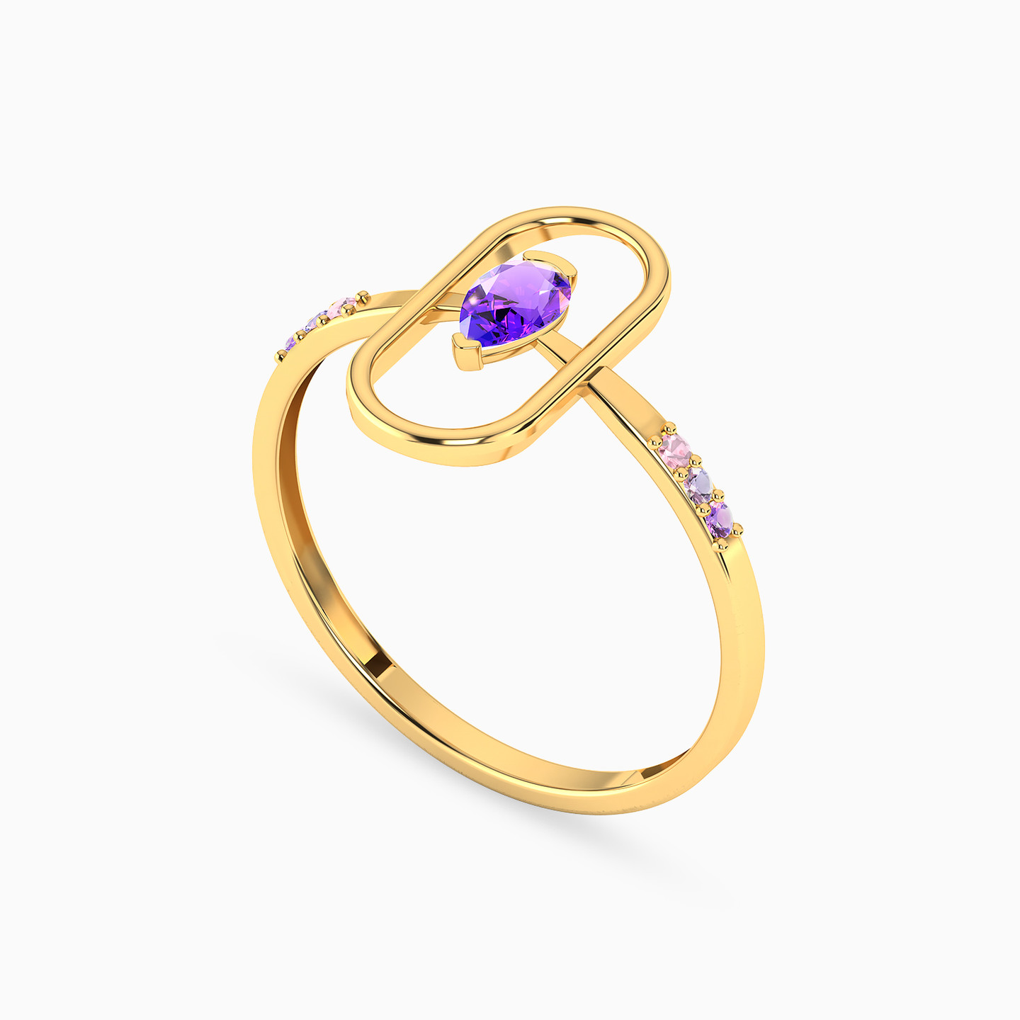 18K Gold Colored Stones Statement Ring - 2