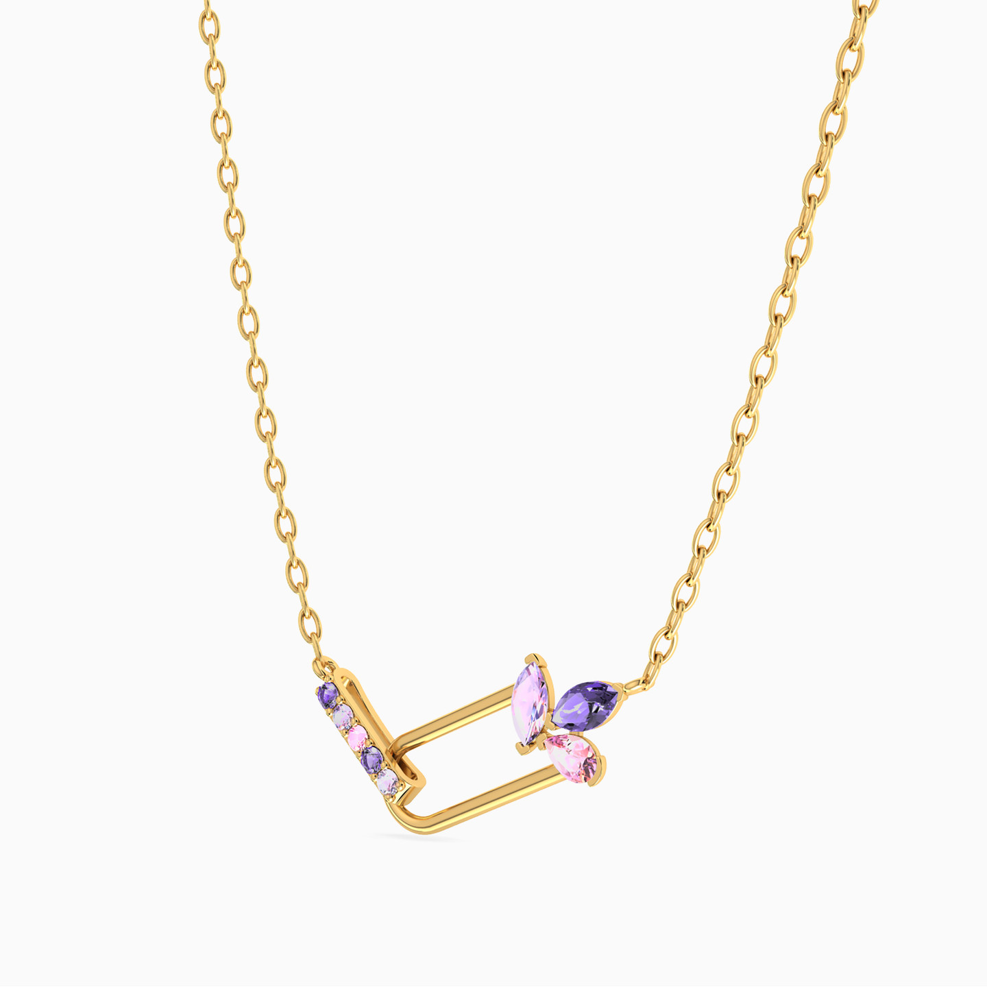 Oval Purple Stone Necklace In 18K Gold - 2 Oval Purple Stone Necklace In 18K Gold - 2