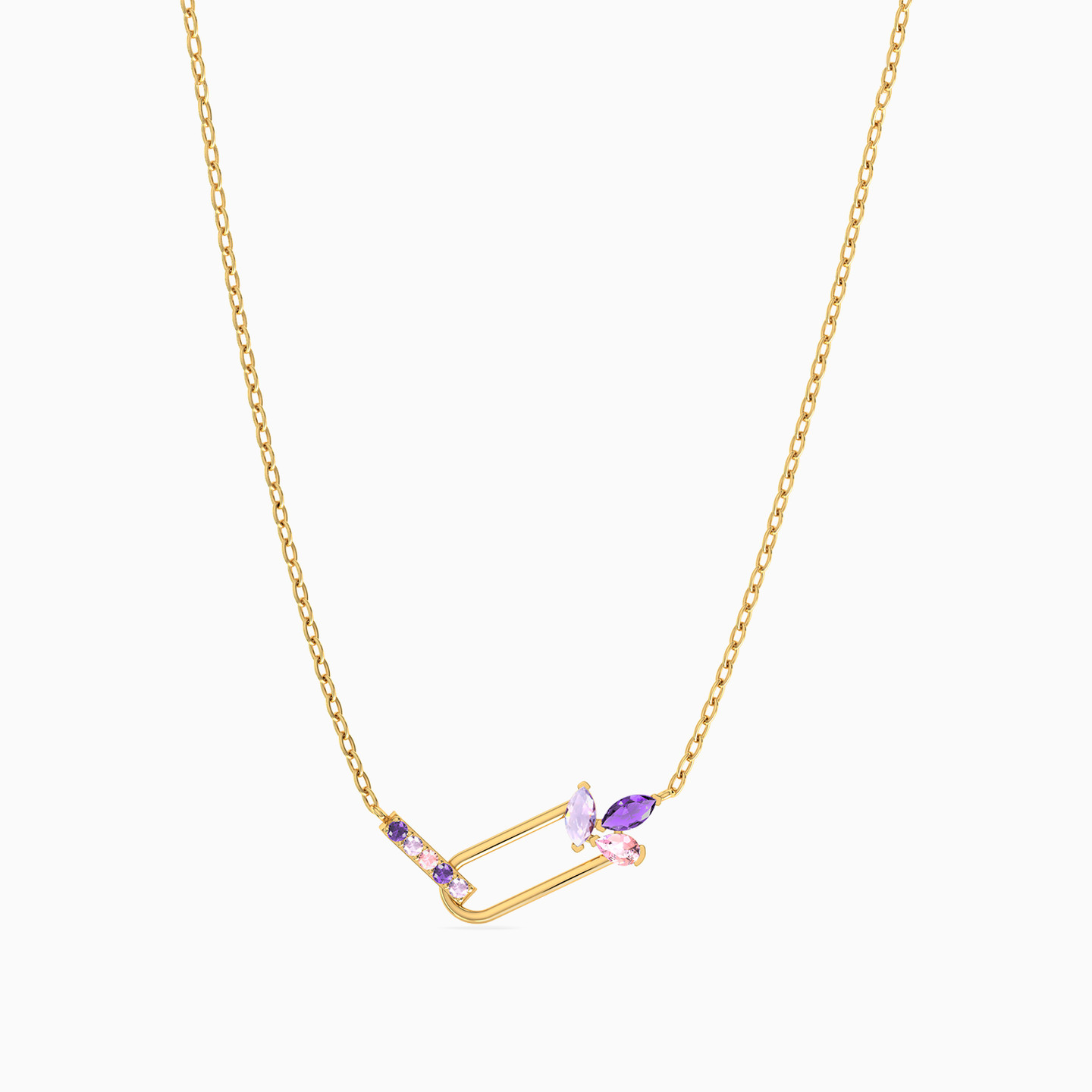 Oval Purple Stone Necklace In 18K Gold - 3 Oval Purple Stone Necklace In 18K Gold - 3