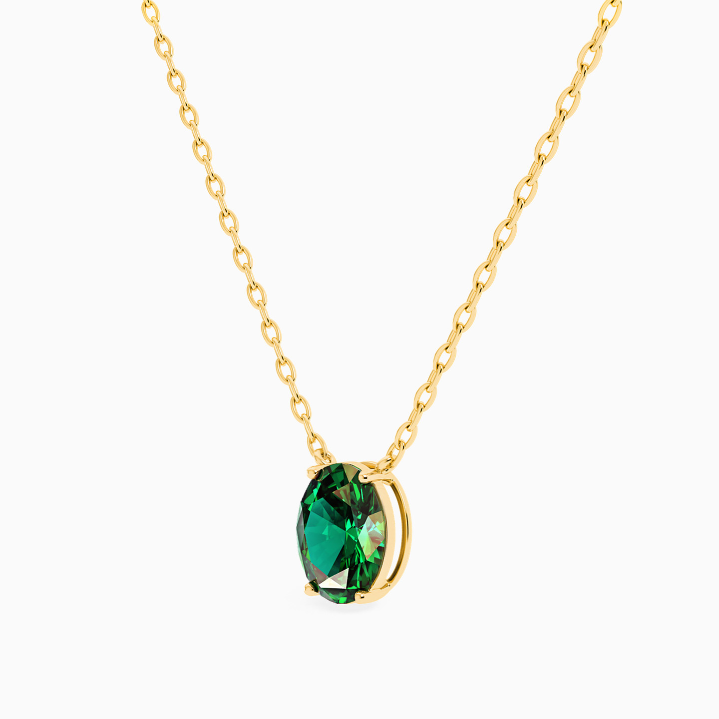 Oval Green Stones Necklace in 18K Gold - 2 Oval Green Stones Necklace in 18K Gold - 2