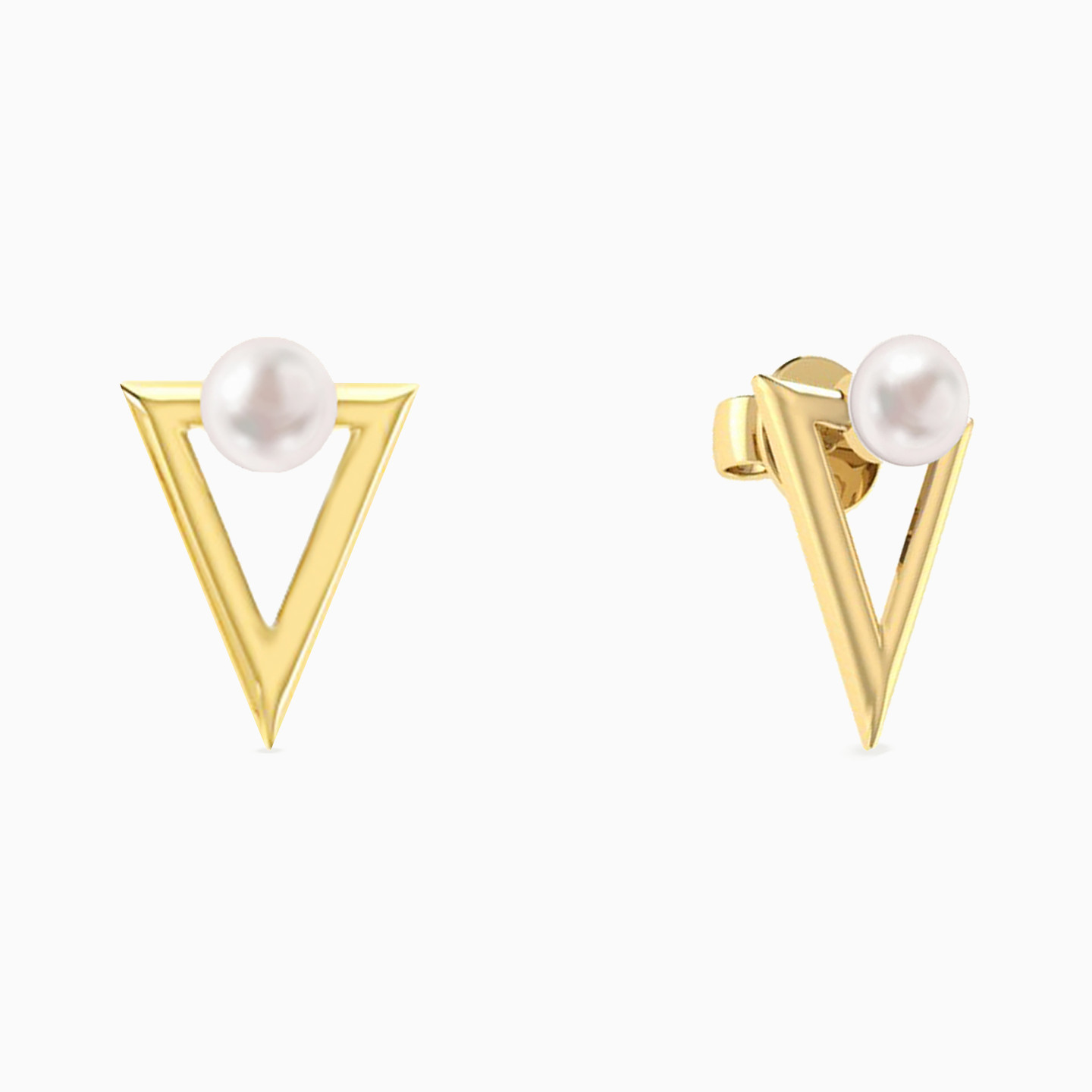 Triangle Pearls Stud Earrings in 18K Gold - 2 Triangle Pearls Stud Earrings in 18K Gold - 2
