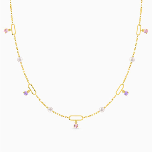 MLN34 - Circle Colored Stones Chain Necklace in 18K Gold - 111051100642421-1.jpg