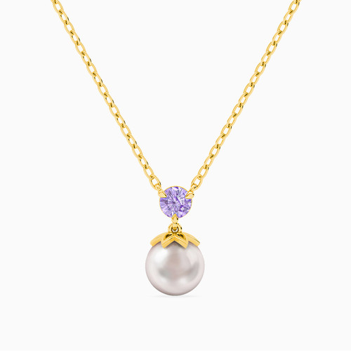 MLN33 - Round Pearls & Purple Stone Necklace in 18K Gold - 111051100582421-1.jpg